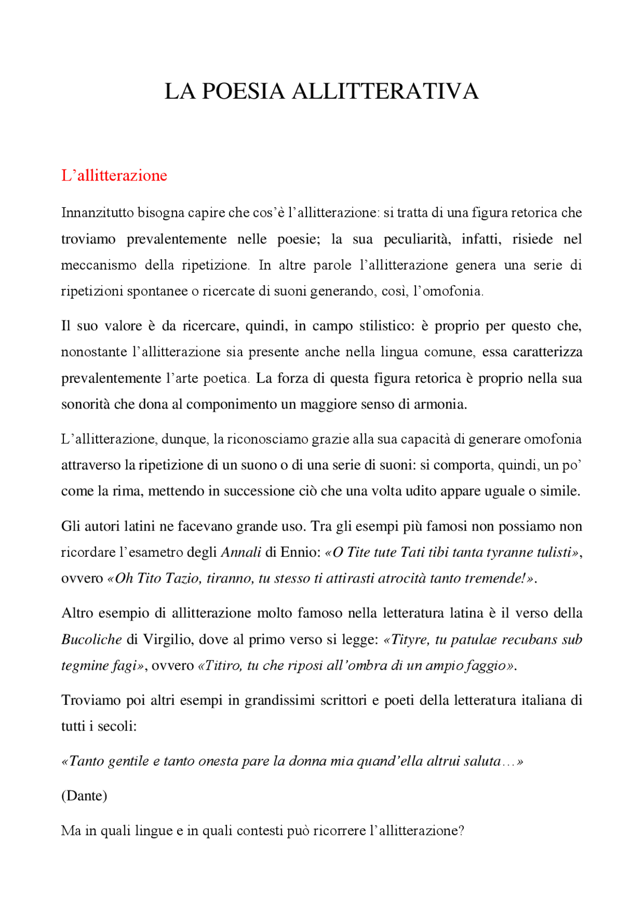 Esempi Di Allitterazione