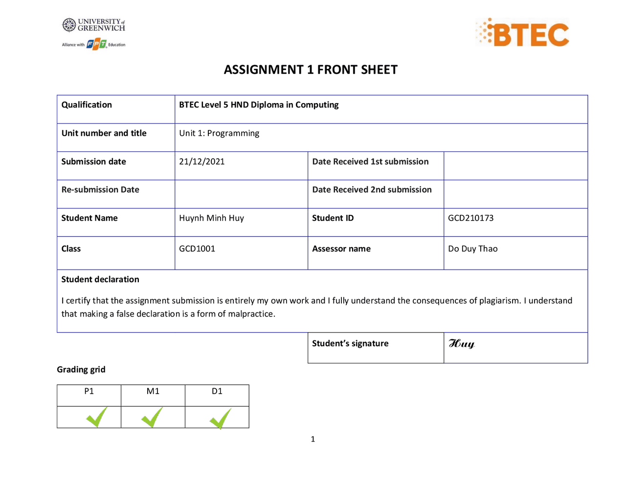 Assignment 1 - Programming - Distinction | Assignments Computer Science ...