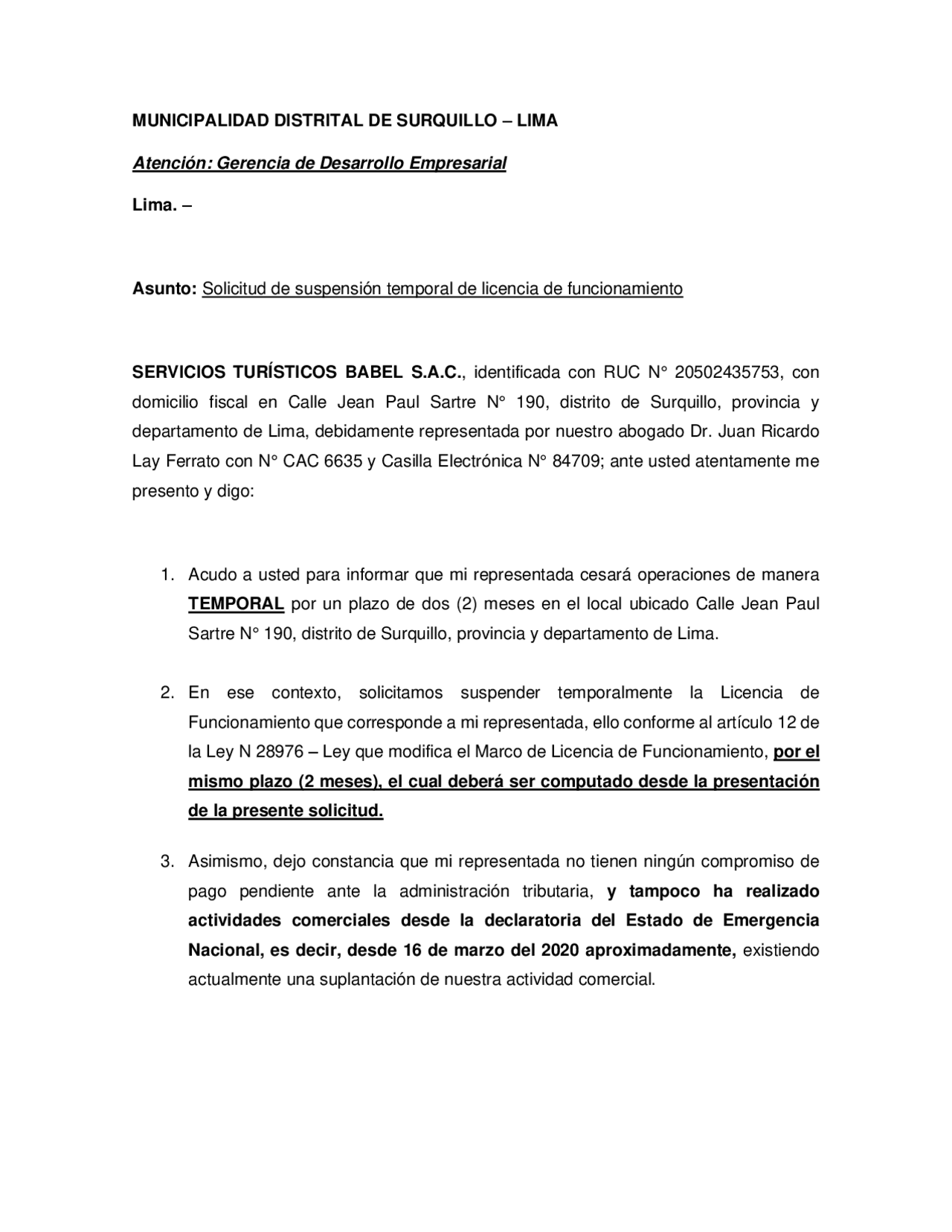 Baja de licencia y suspension de licencia de funcionamiento Resumos