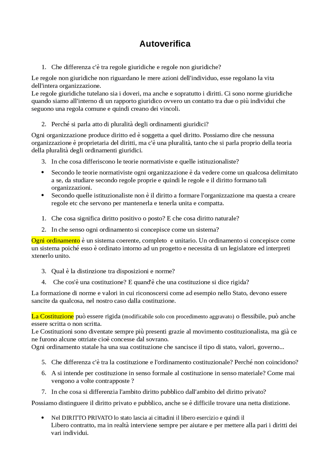 Prove di verifica del corso di diritto Esercizi di Diritto Docsity