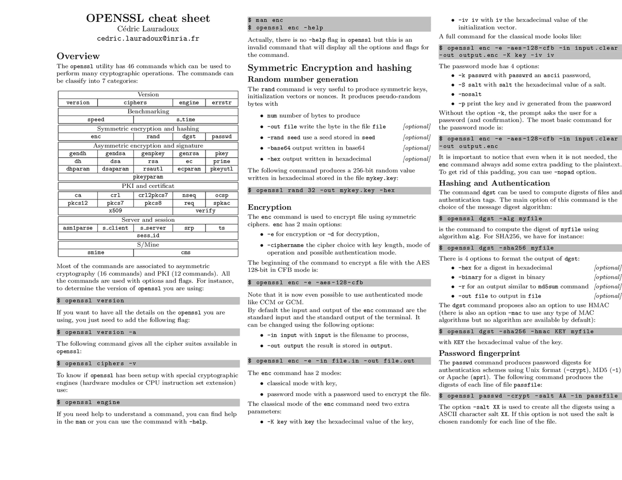 OPENSSL cheat sheet Exams Benchmarking Docsity