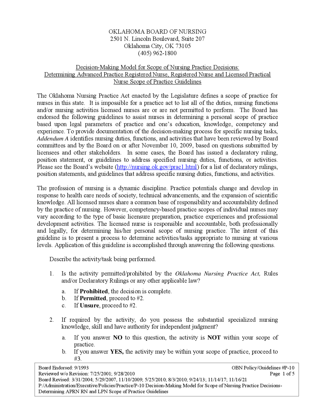 Decision Making Model for Scope of Nursing Practice Decisions - Docsity