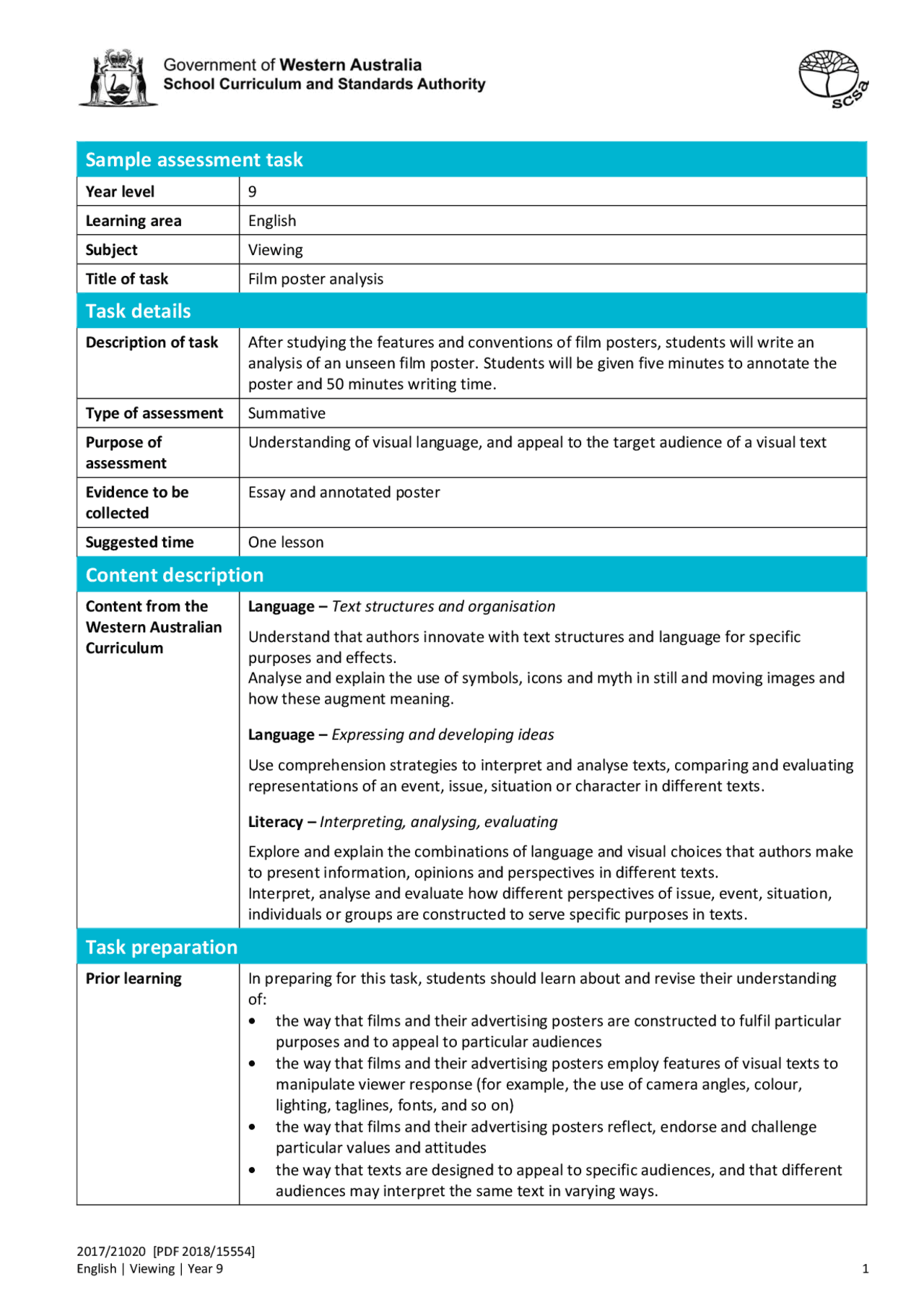 Sample assessment task | Study notes English Language | Docsity