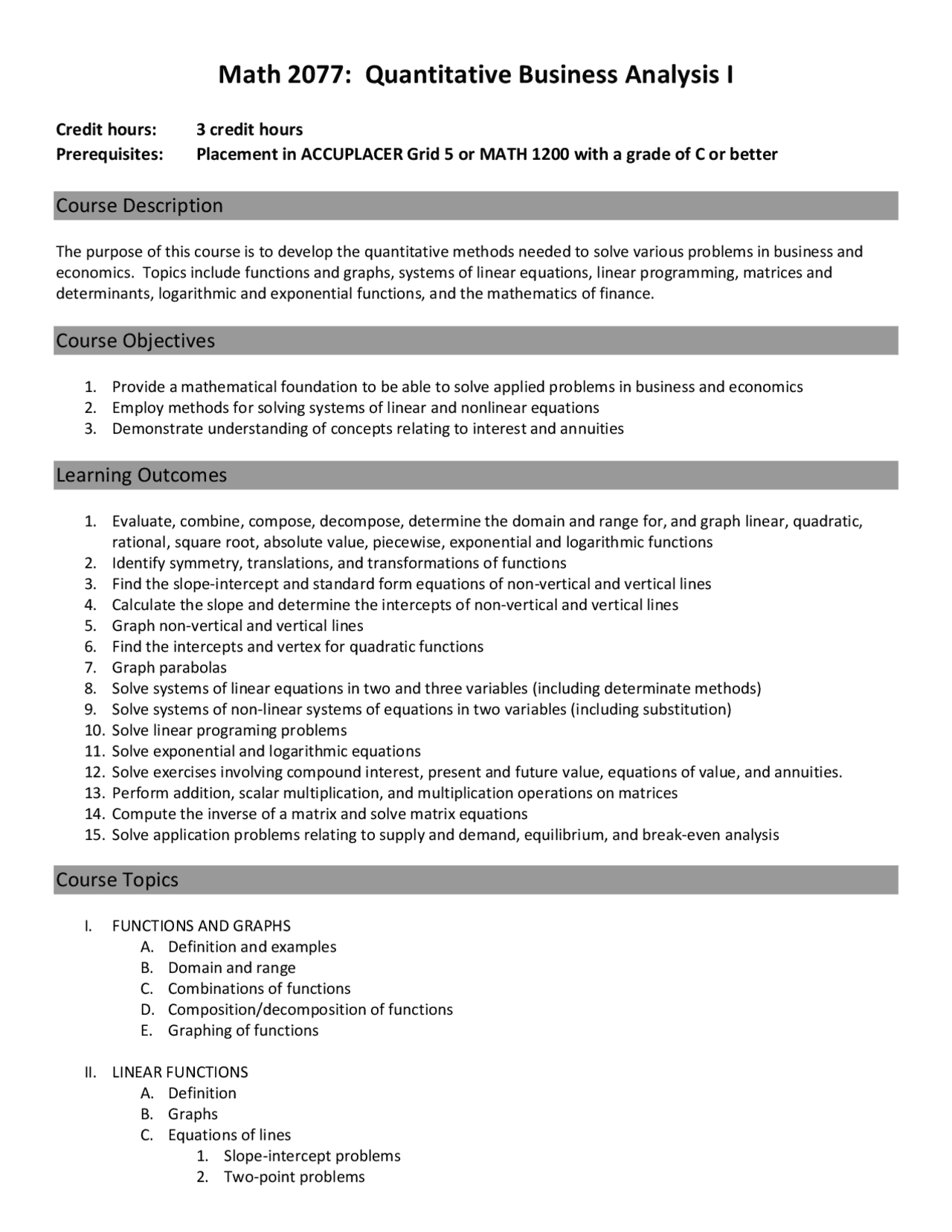 Math 2077: Quantitative Business Analysis I | Exercises Business ...