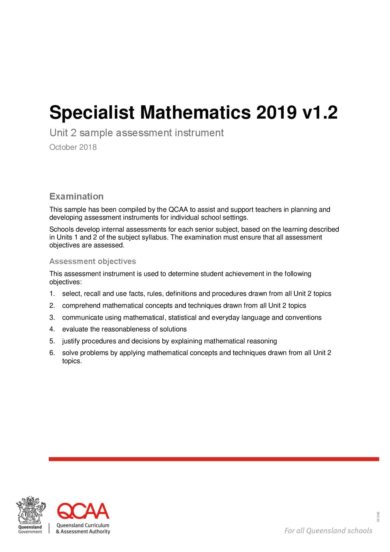 Specialist Mathematics unit 2 sample assessments - Examination | Exams ...