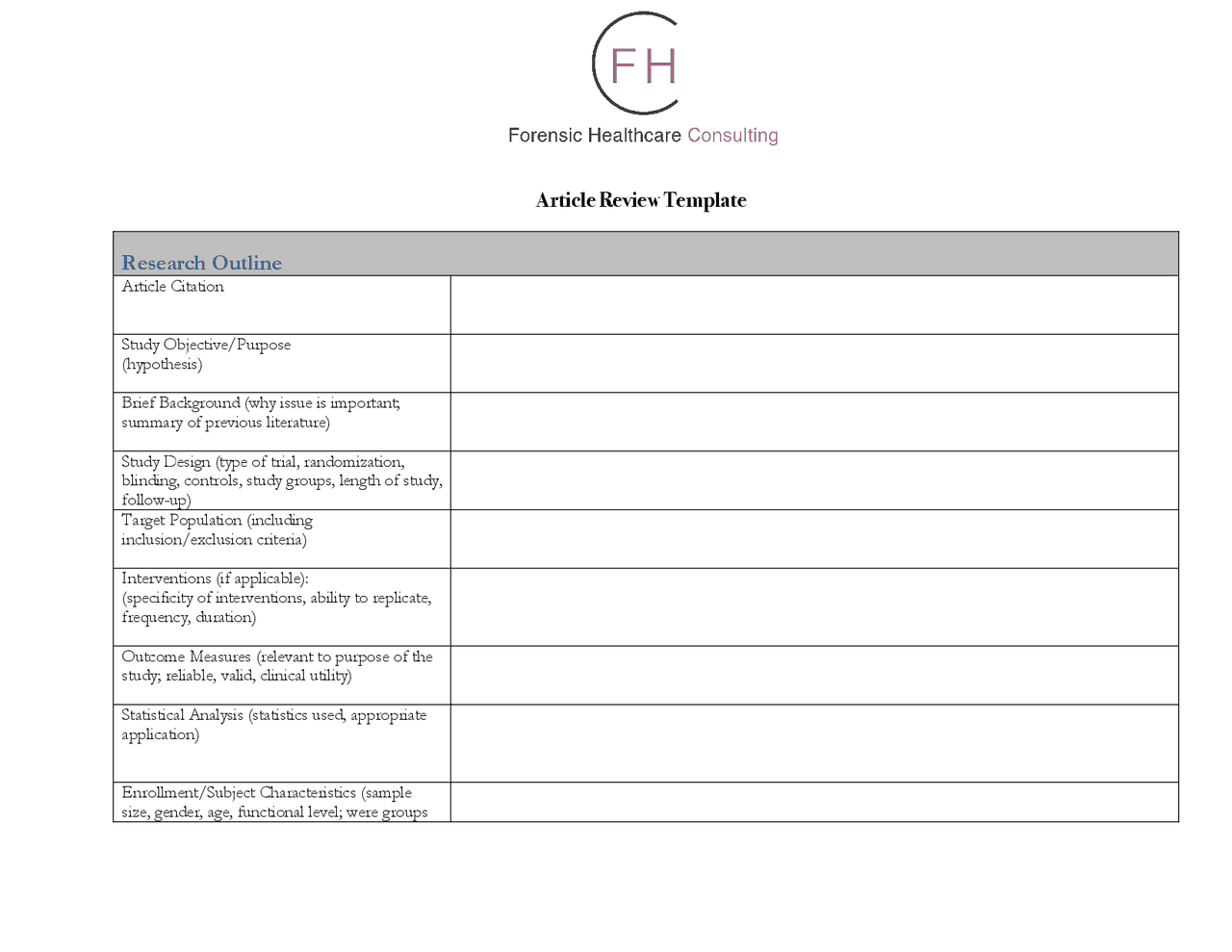 Research article review template | Lecture notes Literature | Docsity