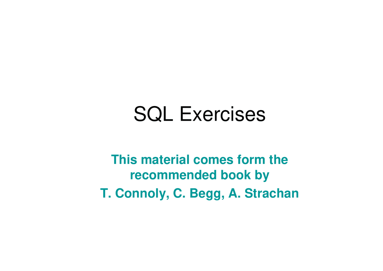 SQL Exercises | Exercises Database Programming | Docsity
