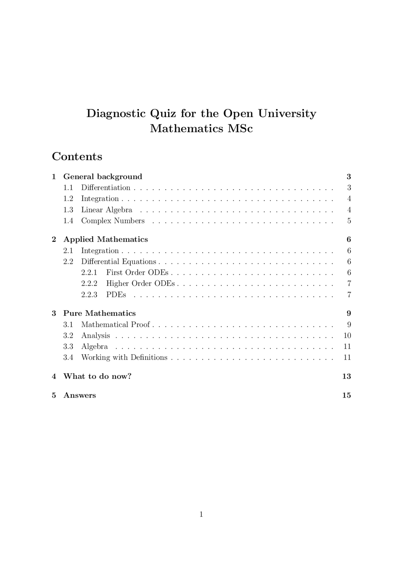 Diagnostic Quiz for the Open University Mathematics MSc ... | Study ...
