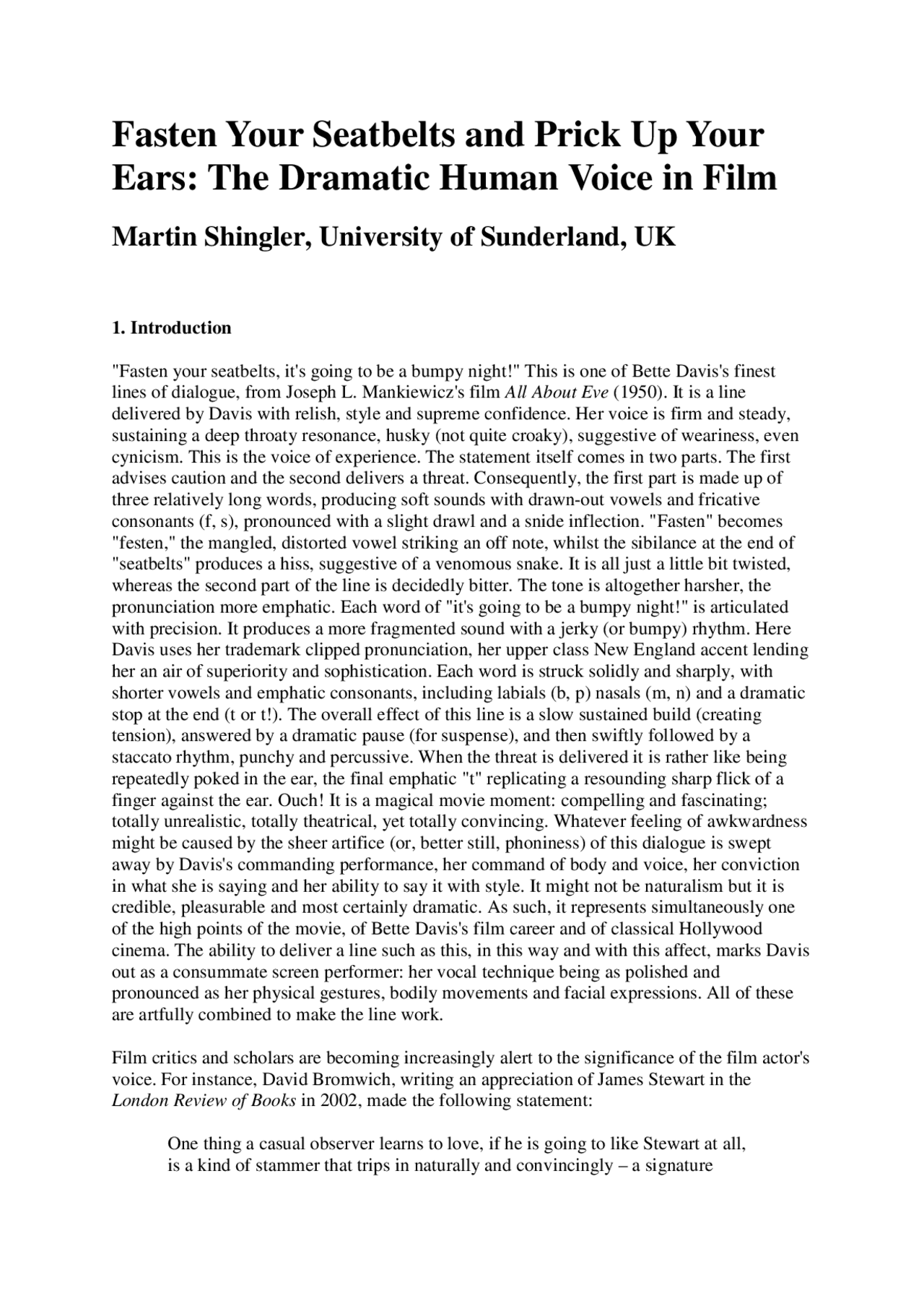 The Dramatic Human Voice in Film | Assignments Voice | Docsity