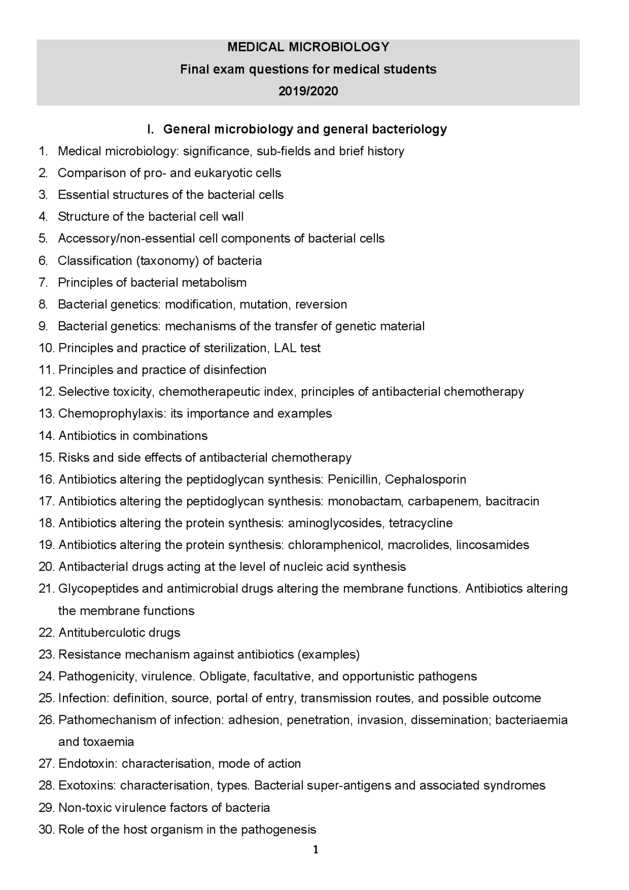 Medical Microbiology Exam Questions Exams Microbiology Docsity