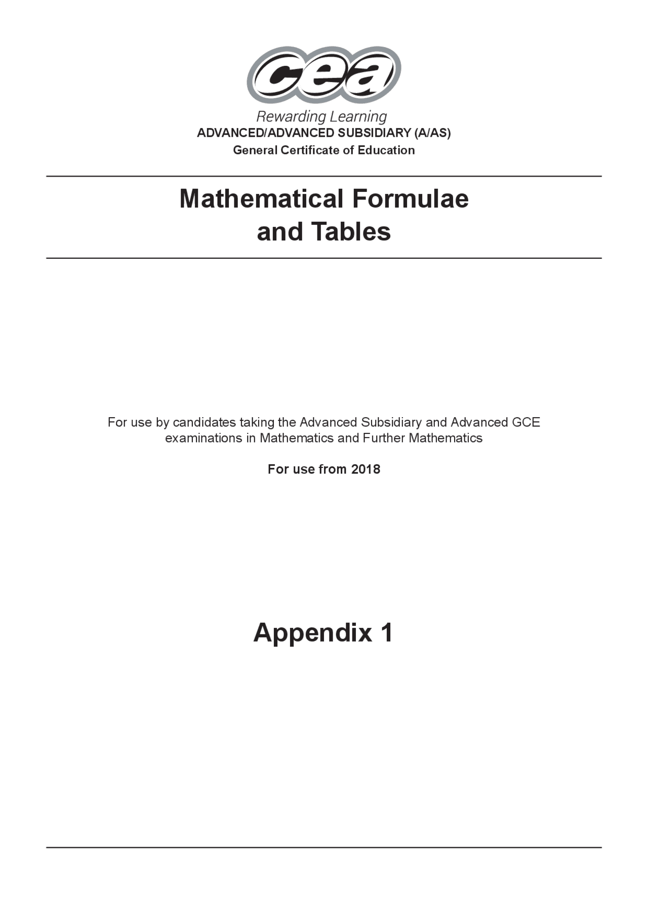 Appendix 1 Mathematical Formulae and Tables | Slides Probability and ...