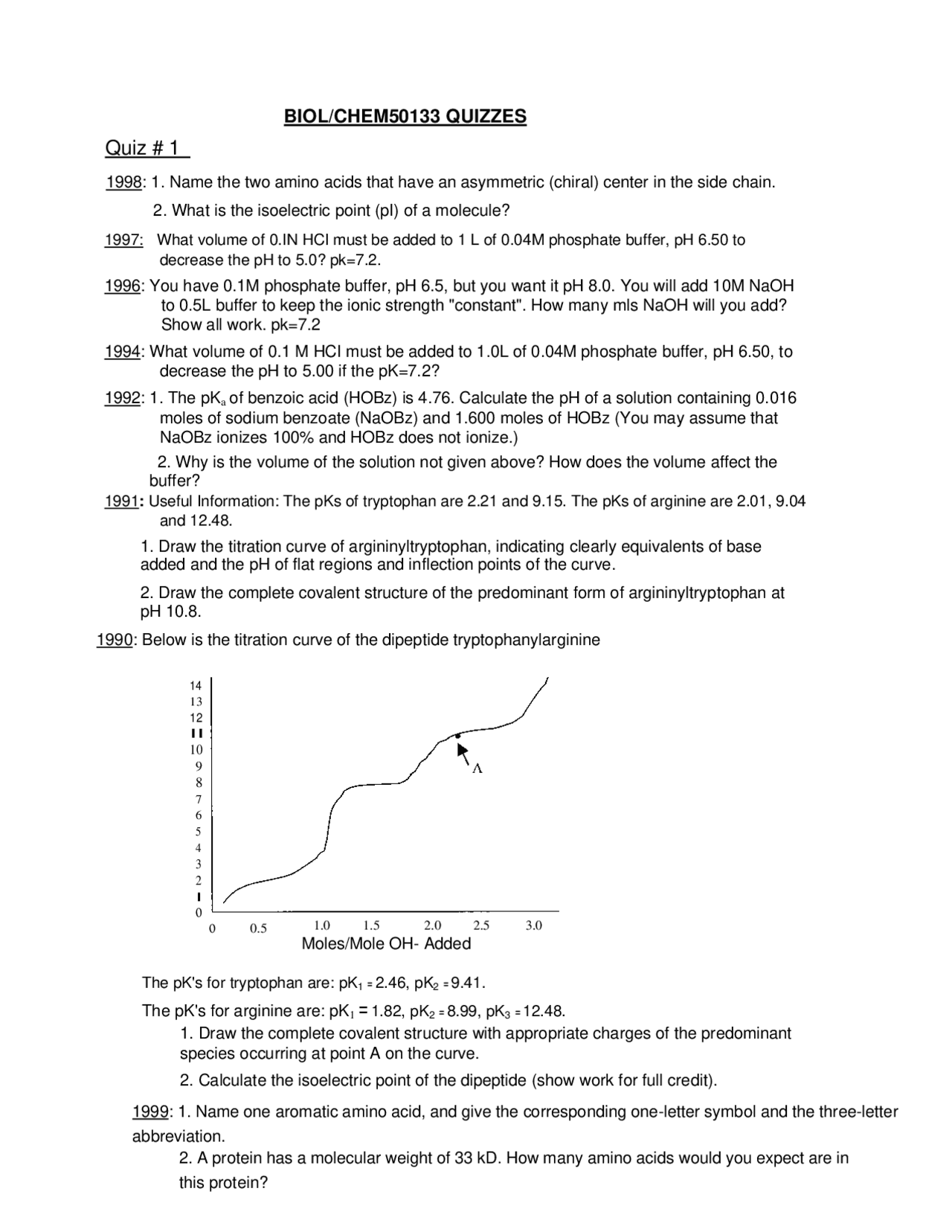 Quiz Questions in Biology/Chemistry: pH and Buffer Systems | Exams ...