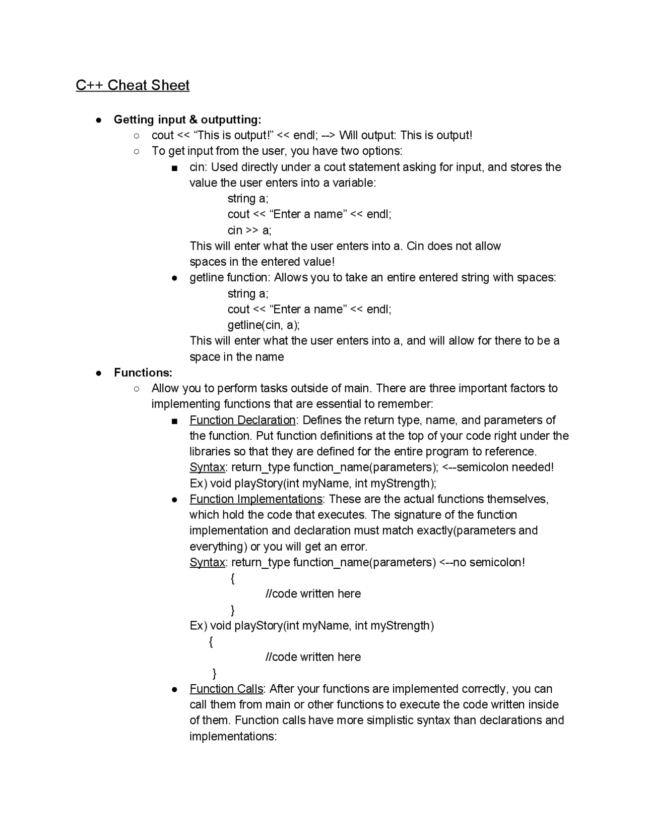 C++ Cheat Sheet | Cheat Sheet C Langage | Docsity