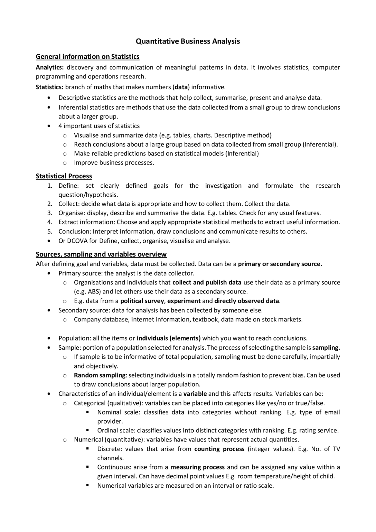 Quantitative Business Analysis | Lecture notes Business Accounting ...