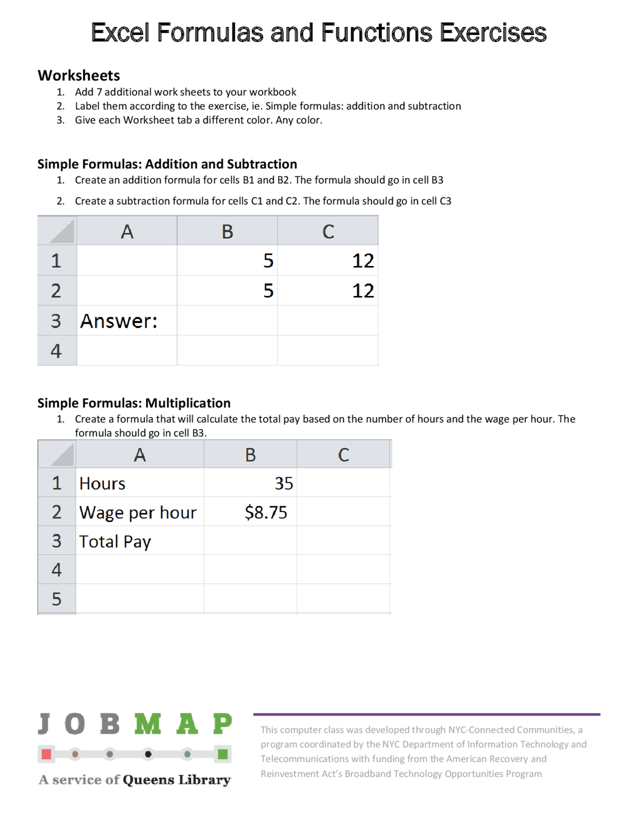 Excel Formulas and Functions Exercises | Study notes Information ...