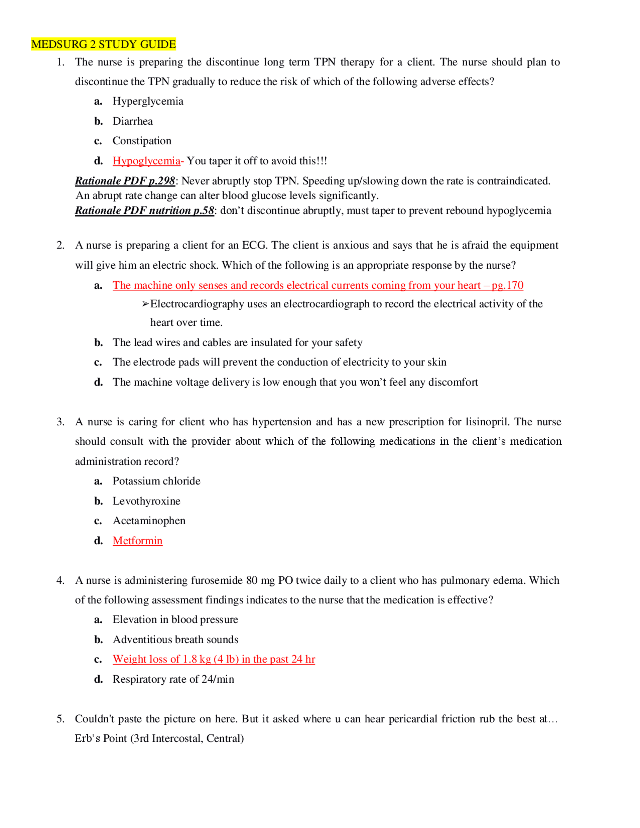 MEDSURG 2 STUDY GUIDE - Docsity