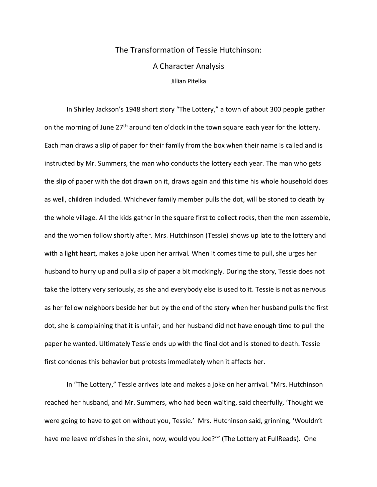 The Transformation of Tessie Hutchinson A Character Analysis Slides