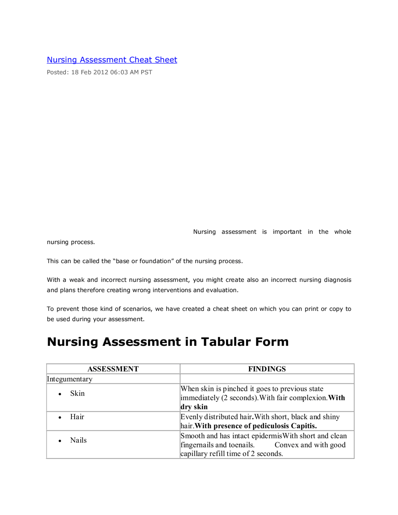 Nursing Assessment Cheat Sheet Cheat Sheet Nursing Docsity