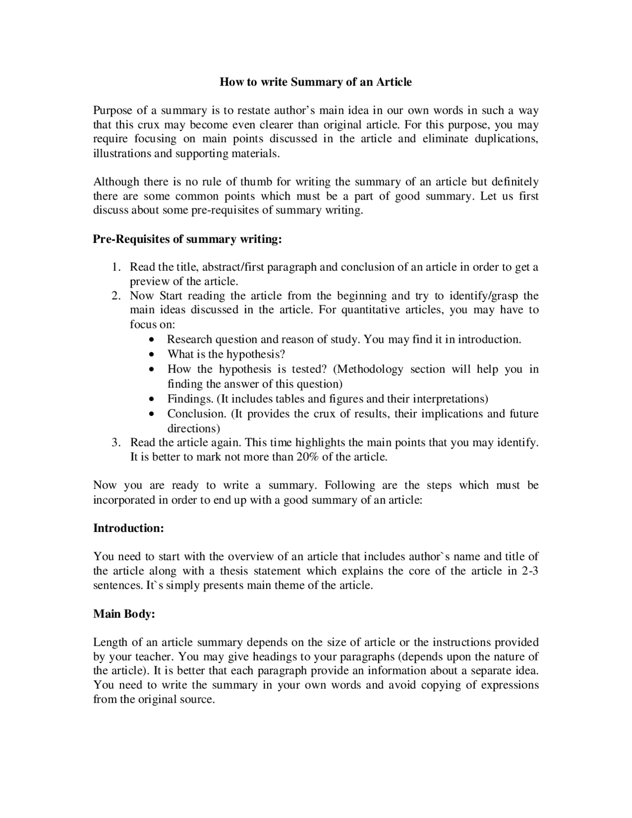 Article Summary Example Article Summary Example