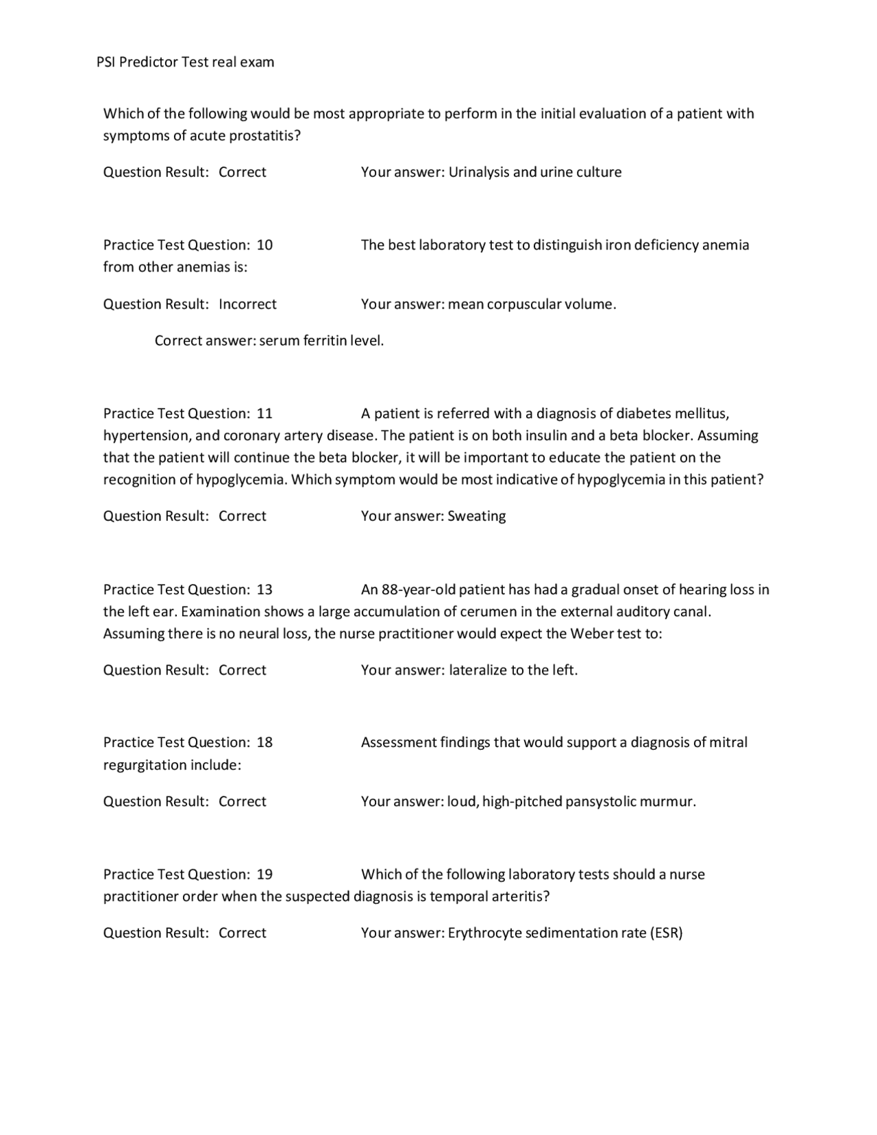 Psi Test Example PSI Predictor Test real exam complete solution | Exams Nursing | Docsity