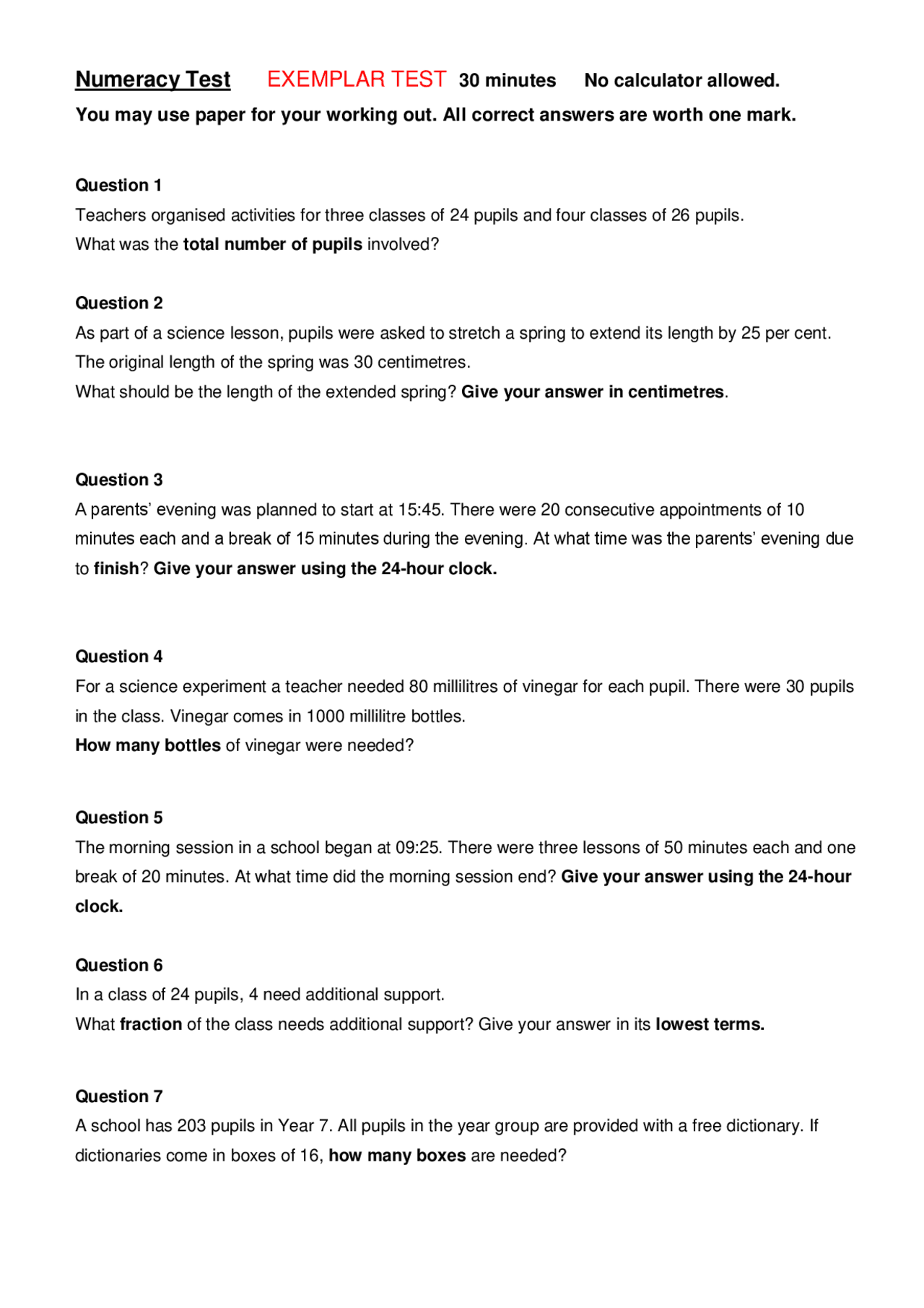 Numeracy Questions Examples Numeracy Test EXEMPLAR TEST 30 minutes | Assignments Number Theory ...
