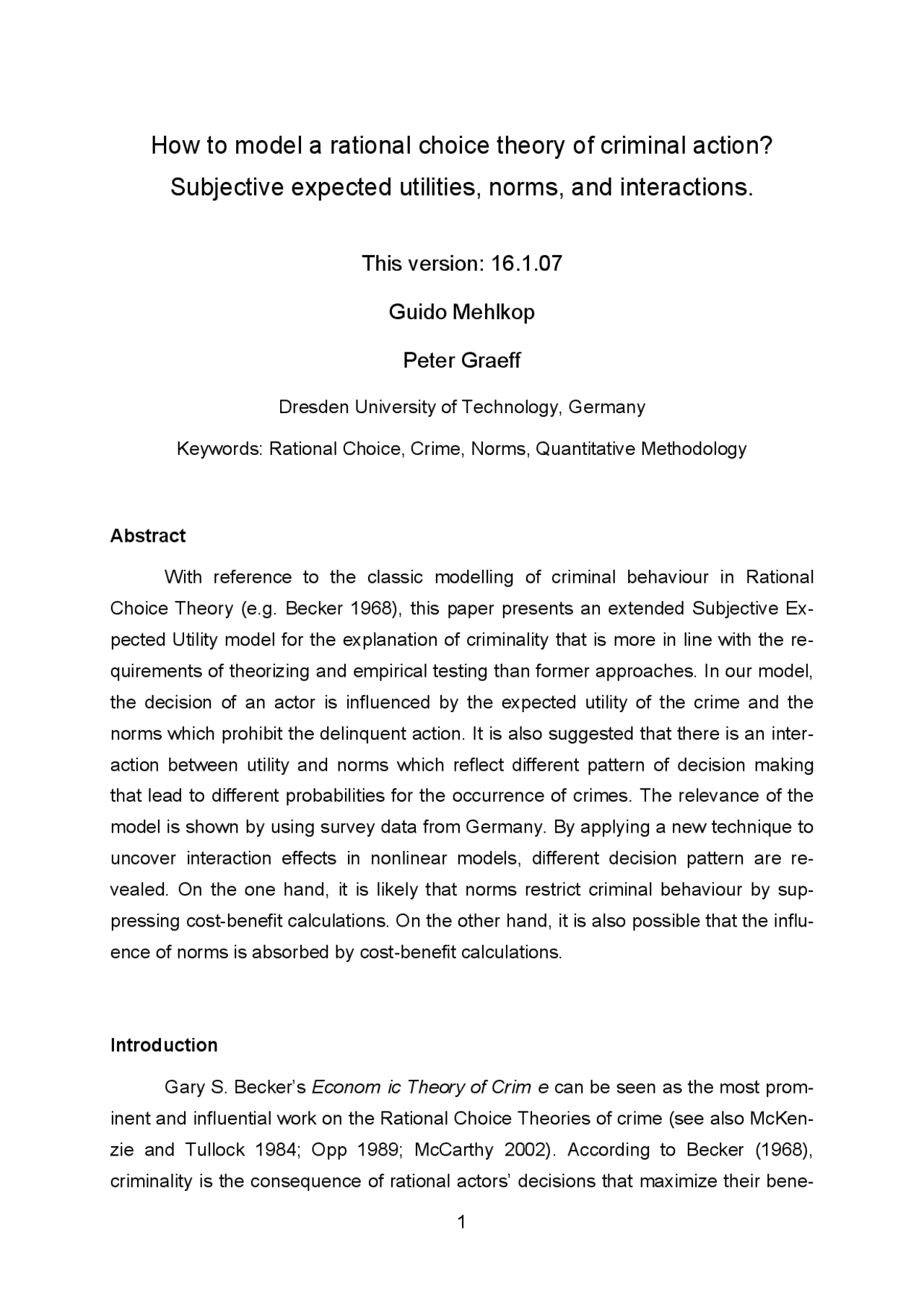 How to model a rational choice theory of criminal action ... | Study ...