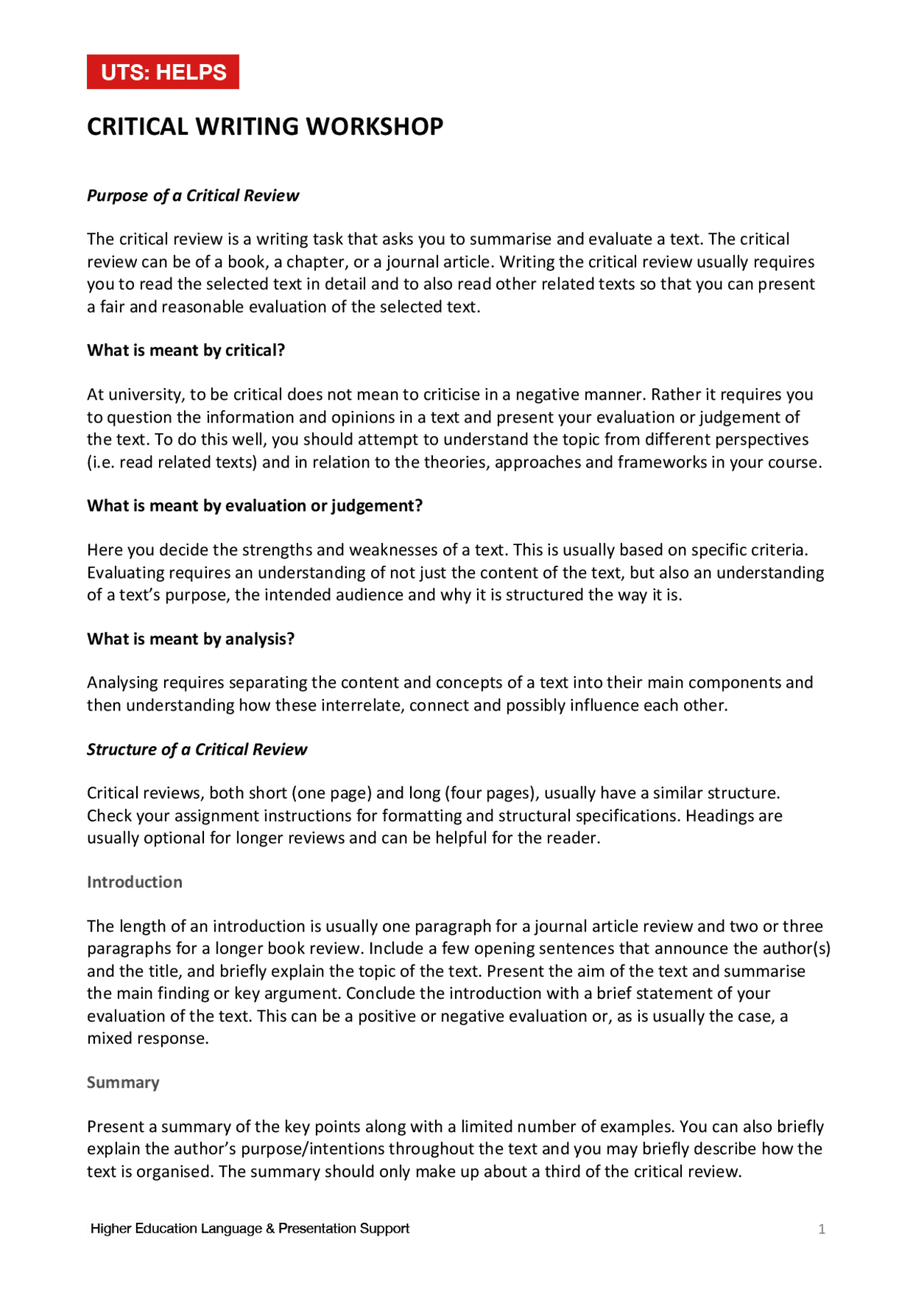 Critical Writing (Handout 2). | Study Guides, Projects, Research ...