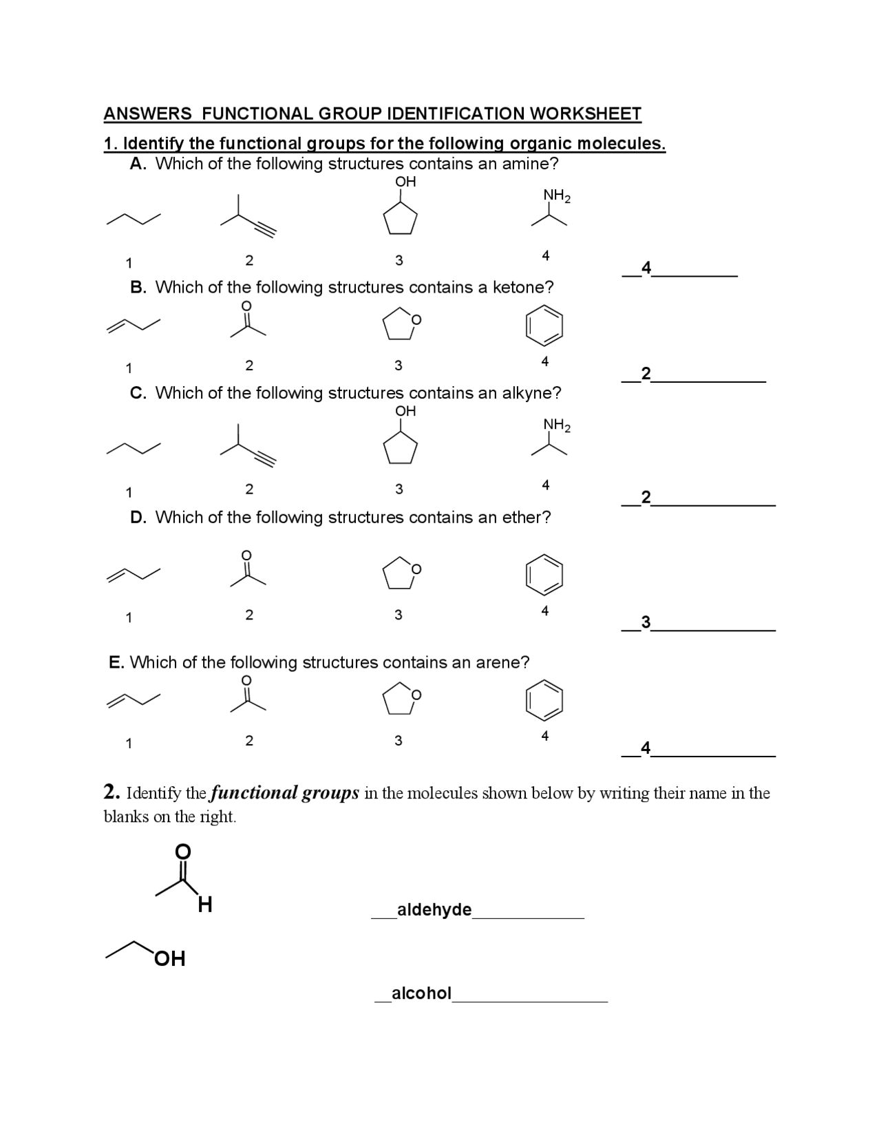 Functional Group Identification Worksheet Answers Chemistry Notes