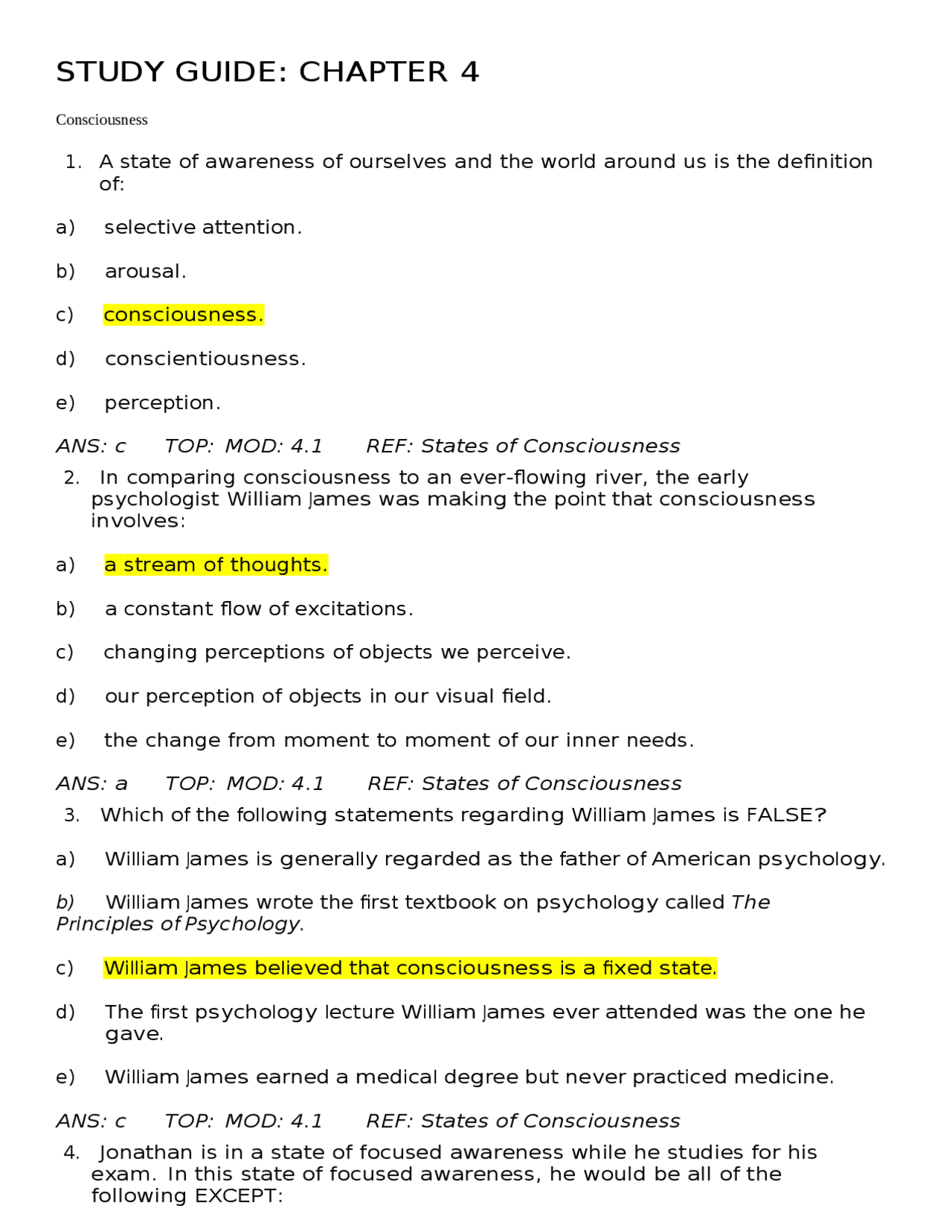 PSY 101 Study guide Chapters 4 and 5 Latest | Exams Physiology | Docsity