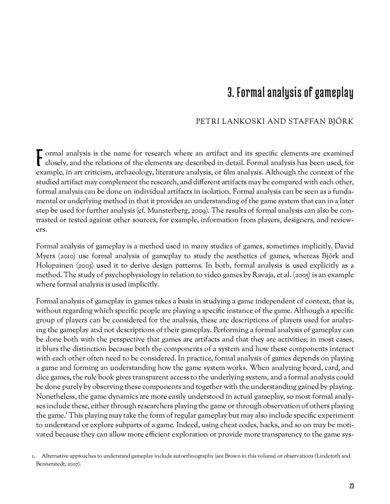 Formal analysis of gameplay | Study notes Psychotherapy | Docsity