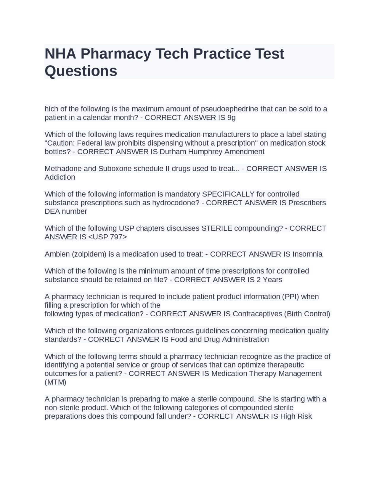 Pharmacy Technician Printable Practice Test Pharmacy Technician Printable Practice Test