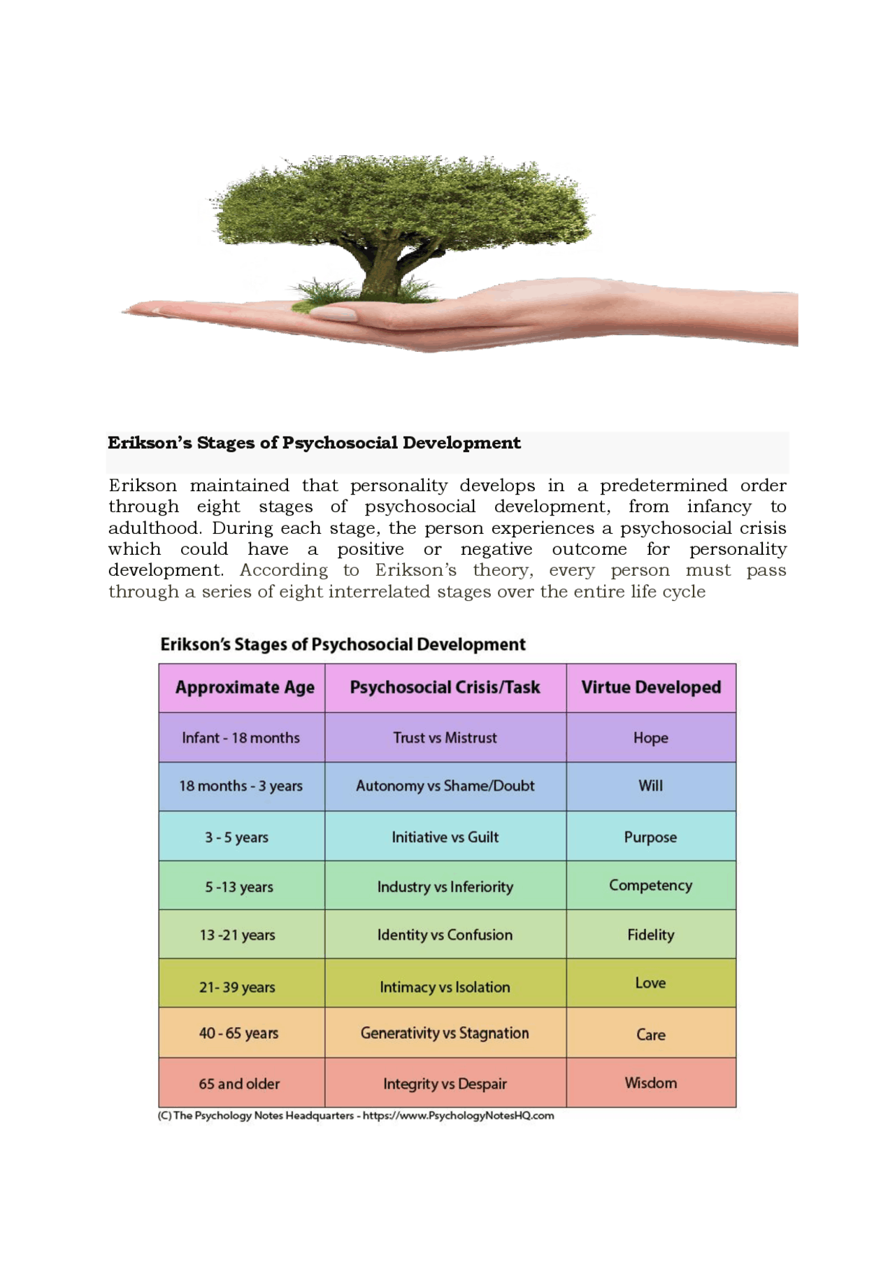 Erikson's Stages of Psychosocial Development | Summaries Psychology of ...