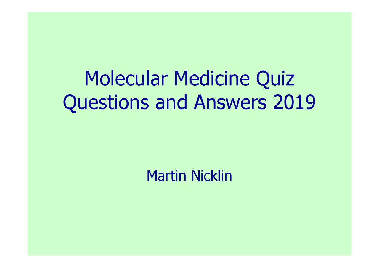 Molecular Medicine Quiz Questions and Answers 2019 Study notes