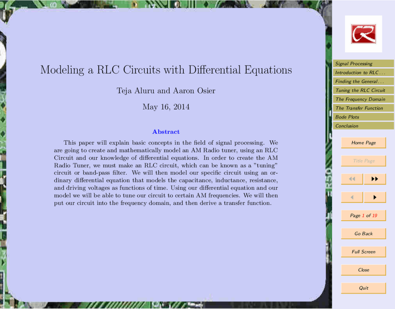 Modeling a RLC Circuits with Differential Equations | Study notes ...
