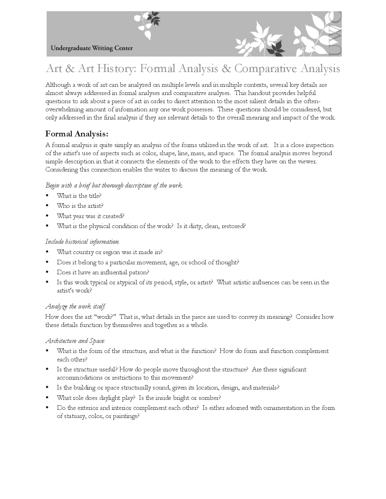 Art & Art History: Formal Analysis & Comparative Analysis | Assignments ...