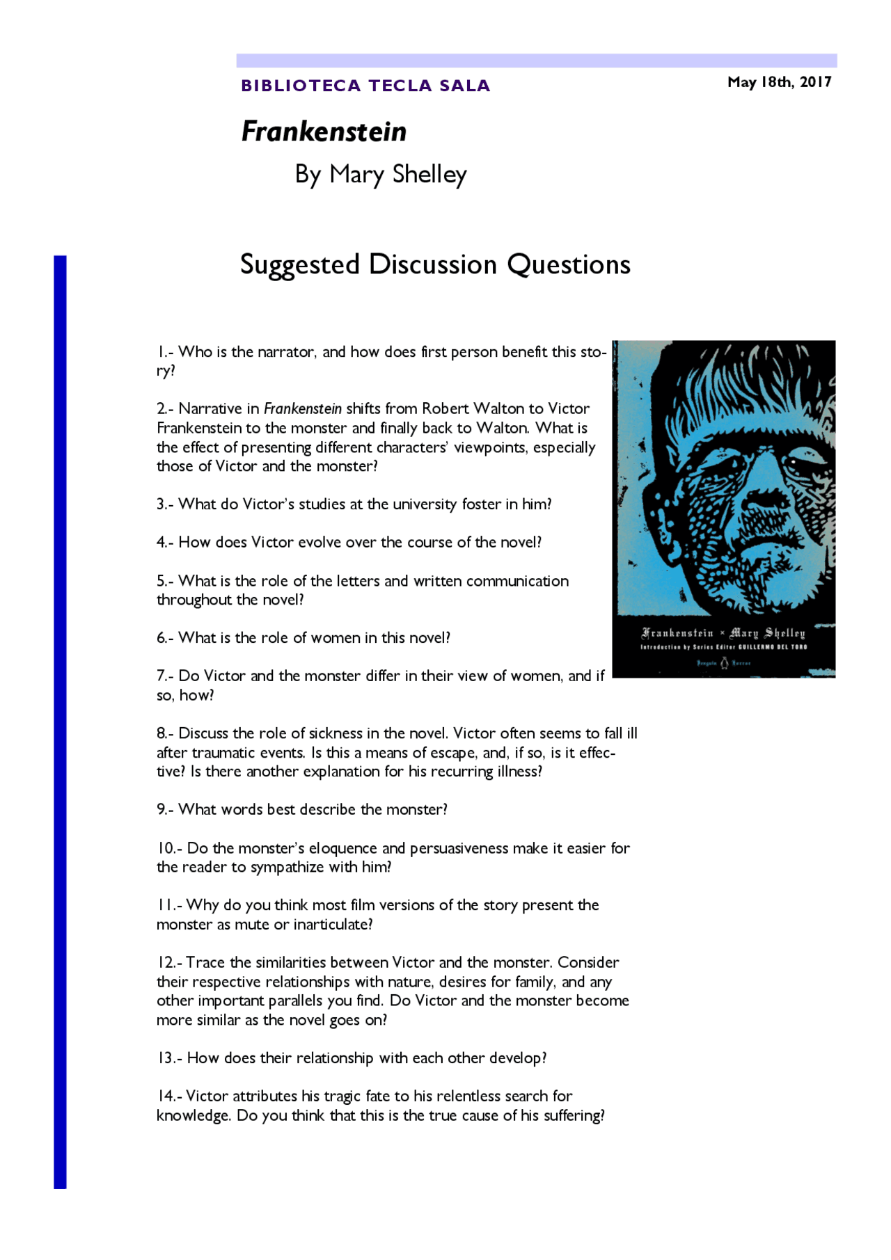 Frankenstein Questions Frankenstein Suggested Discussion Questions | Slides Communication ...