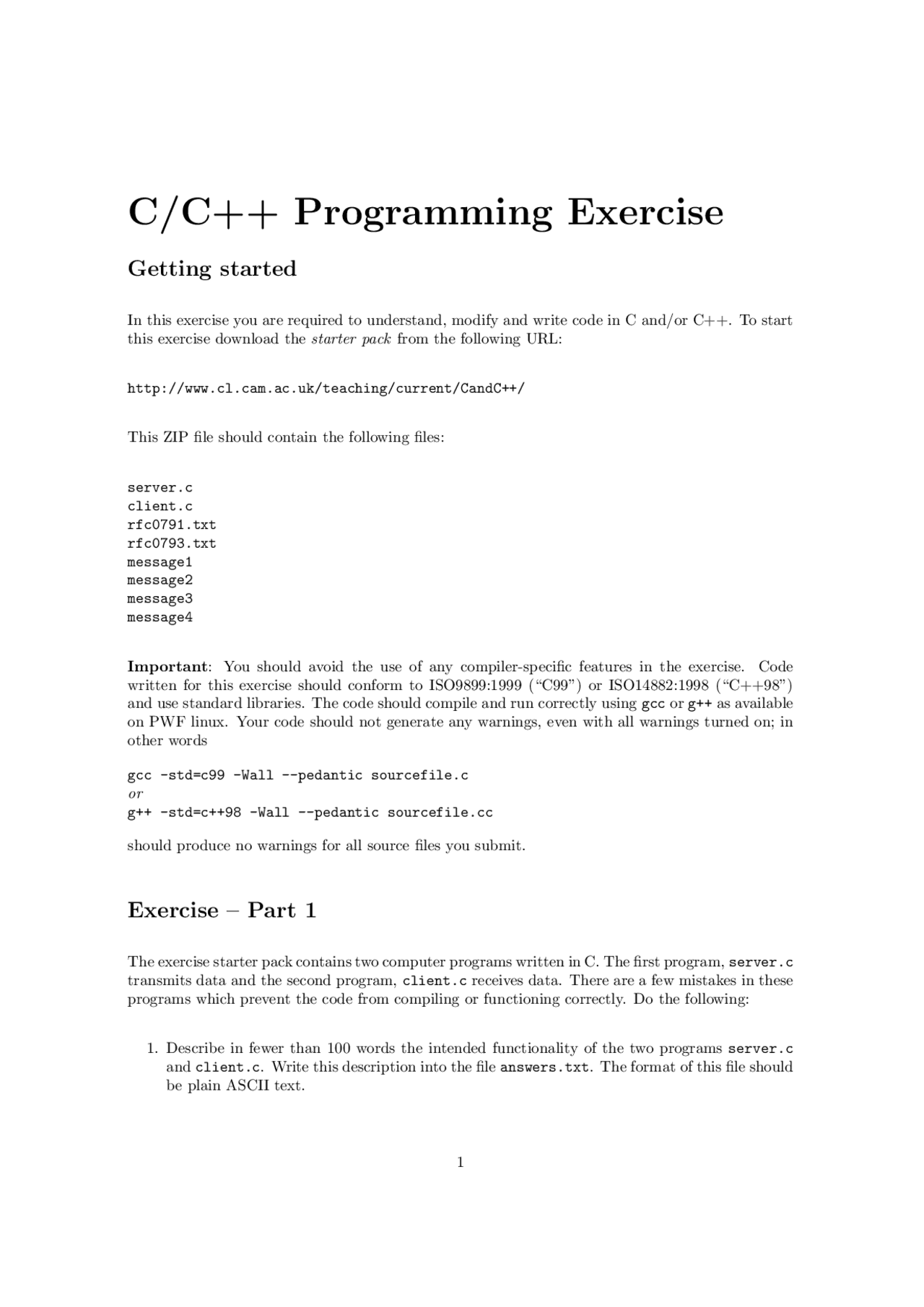 C/C++ Programming Exercise | Exercises Computer Programming | Docsity