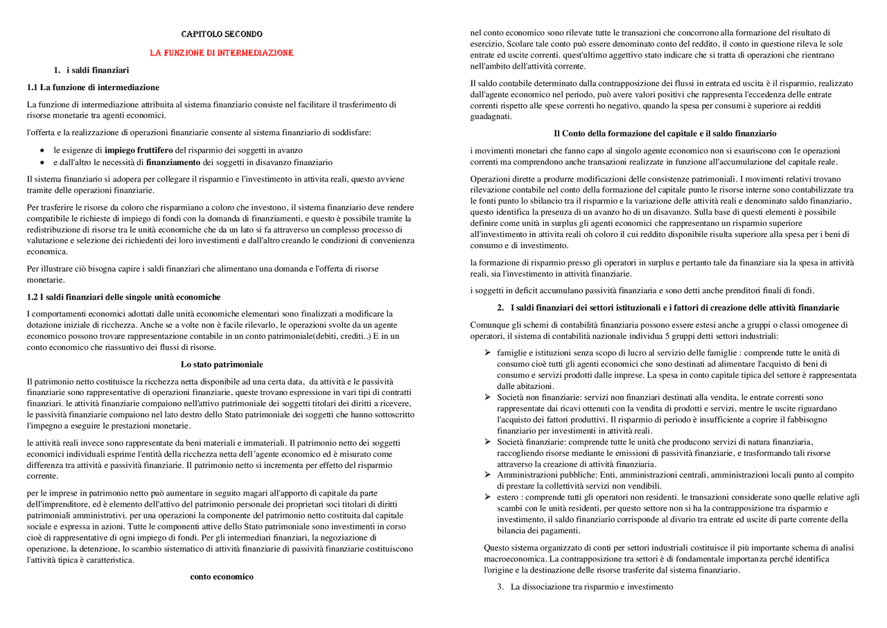 Il Sistema Finanziario Funzioni Mercati E Intermediari Riassunto Il sistema finanziario: funzioni, mercati e intermediari - Docsity