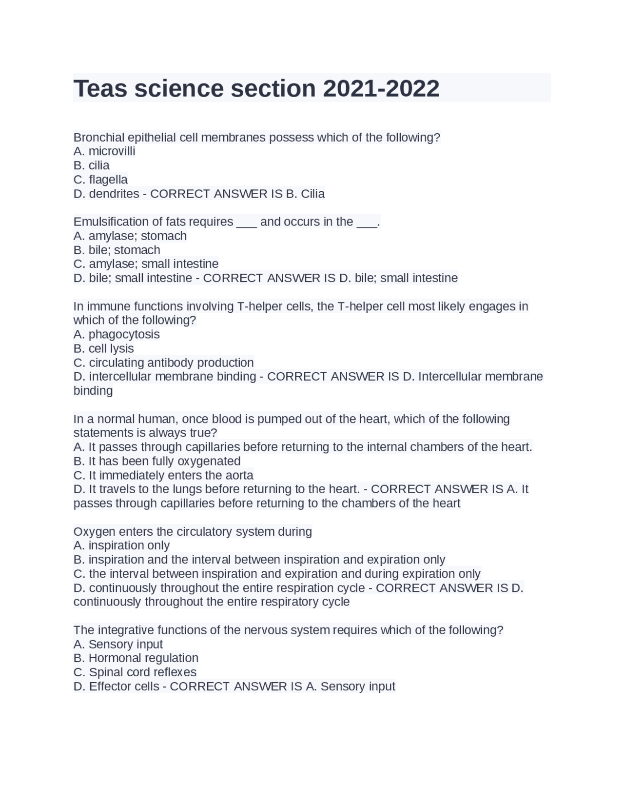 Teas science section 2021./ Teas science section 2021. - Docsity