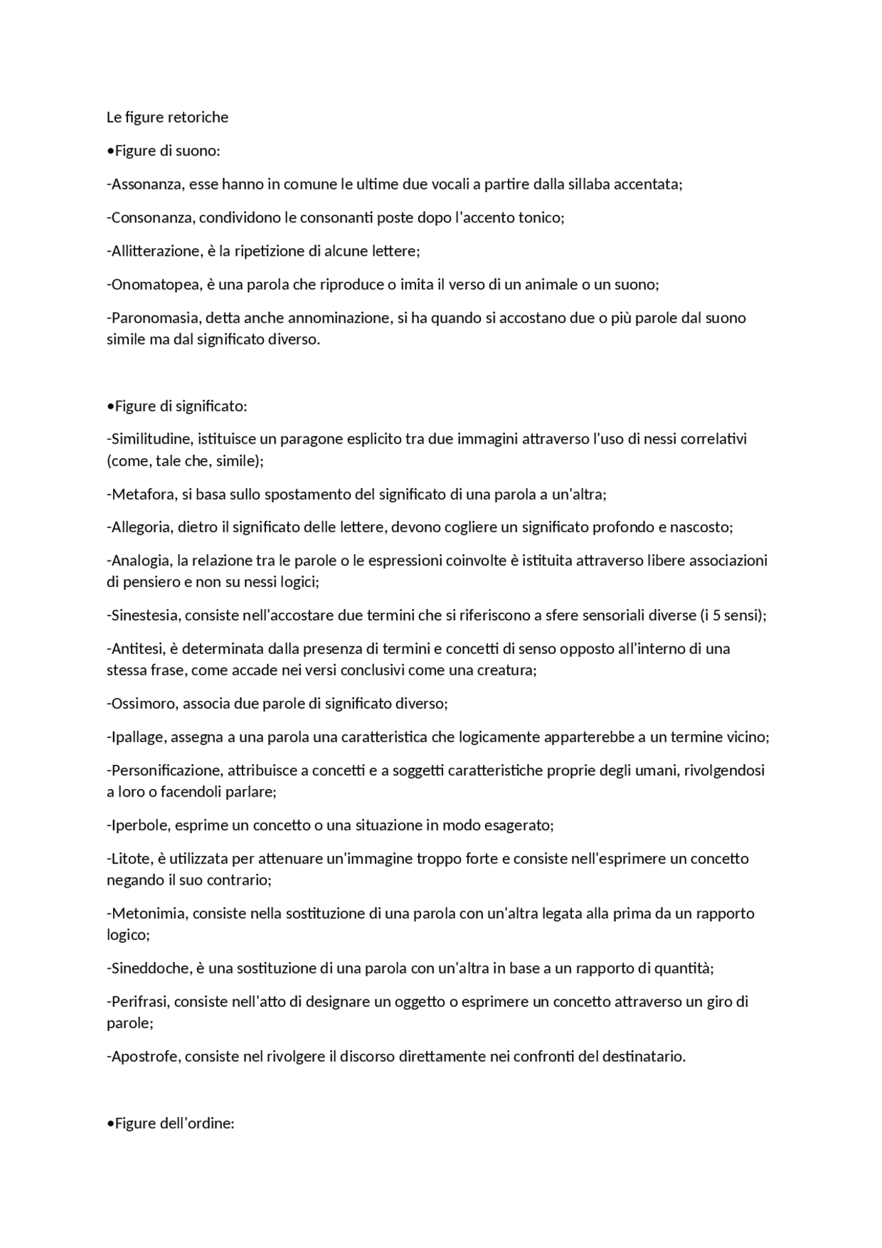 Le Figure Retoriche figure di suono, significato e dell'ordine