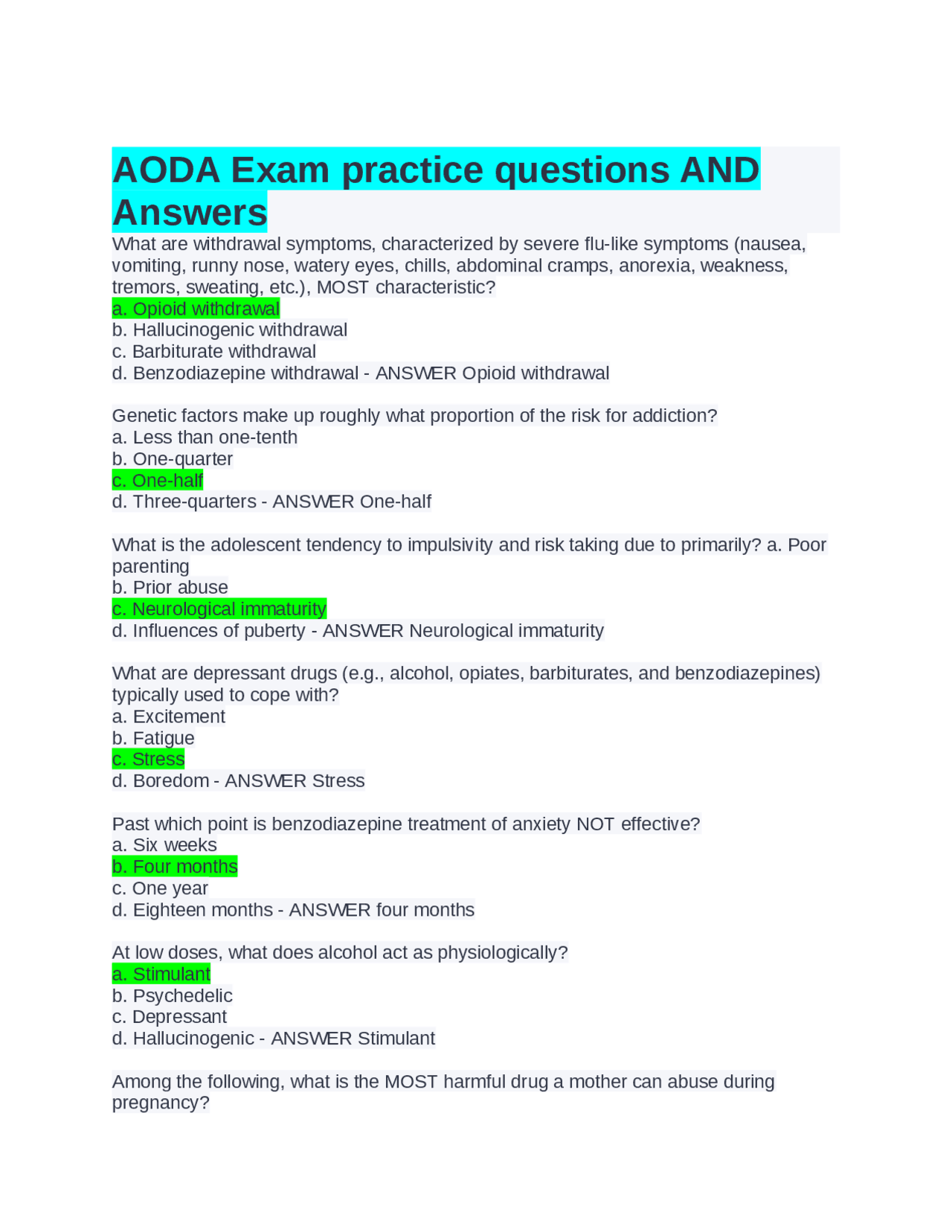 AODA Exam practice questions AND Answers Docsity