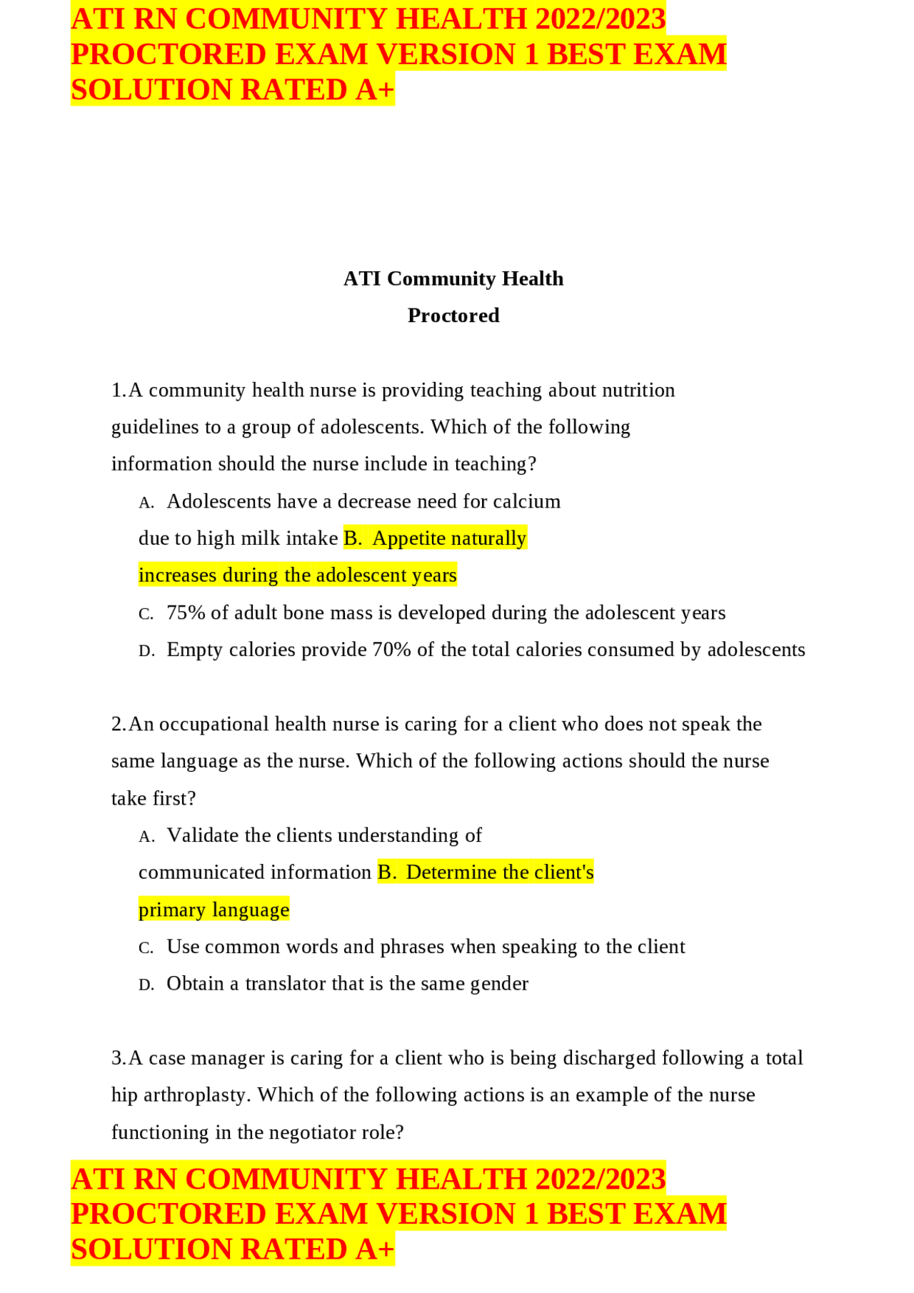 Ati Rn Community Health 2022 2023 Proctored Exam Version 1 Best Exam Solution Rated A Exams Ati Rn Community Health 2022 2023 Proctored Exam Version 1 Best Exam Solution Rated A Exams
