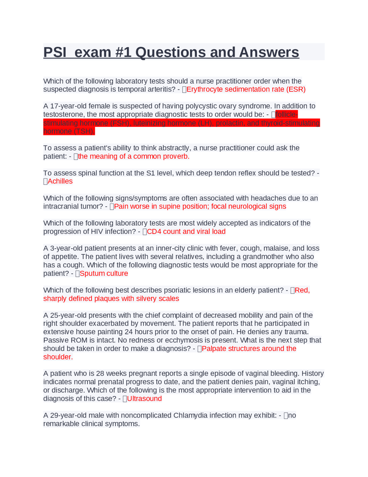 PSI exam #1 Questions and Answers. - Docsity