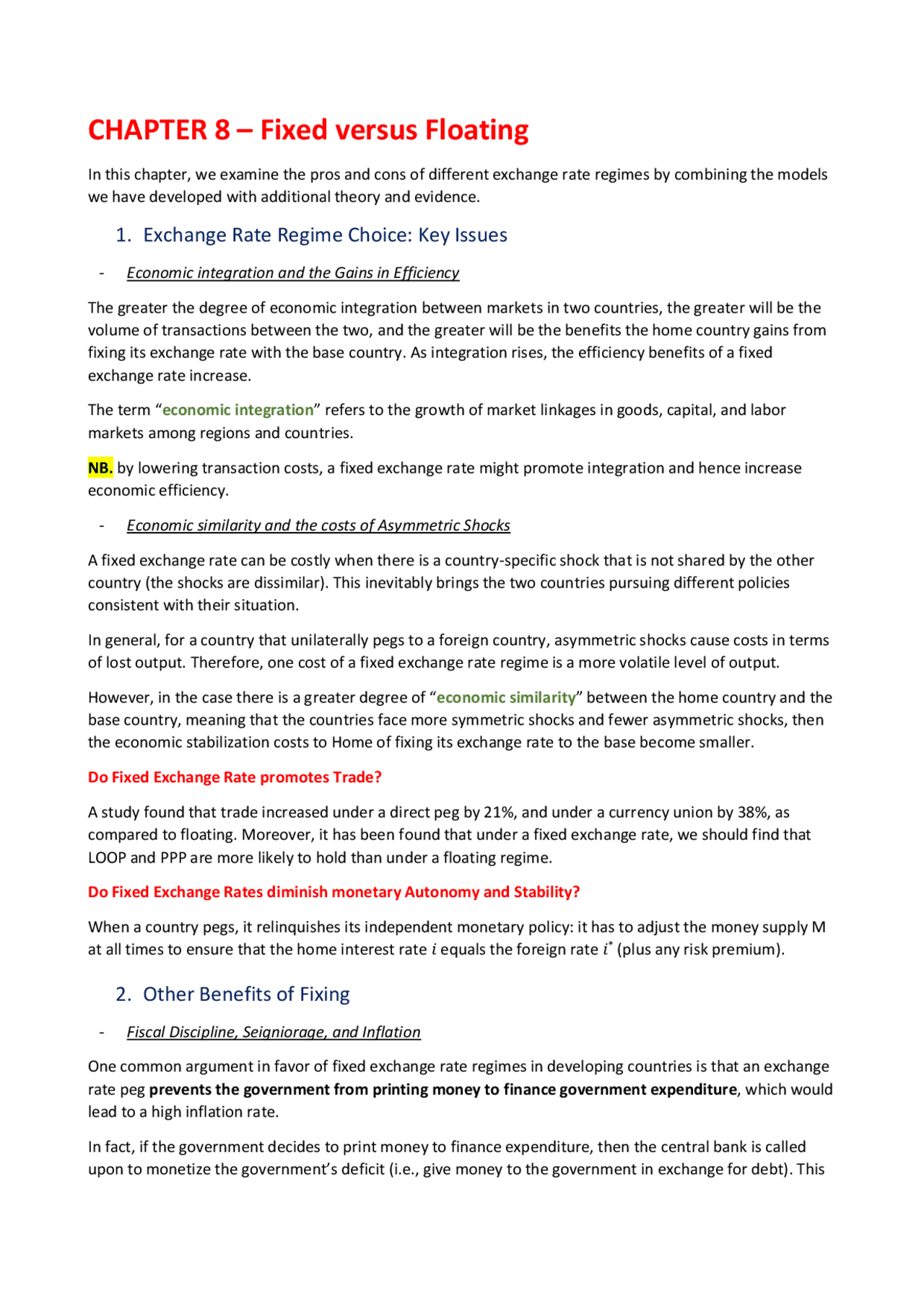 Fixed versus floating | Schemi e mappe concettuali di Macroeconomia ...
