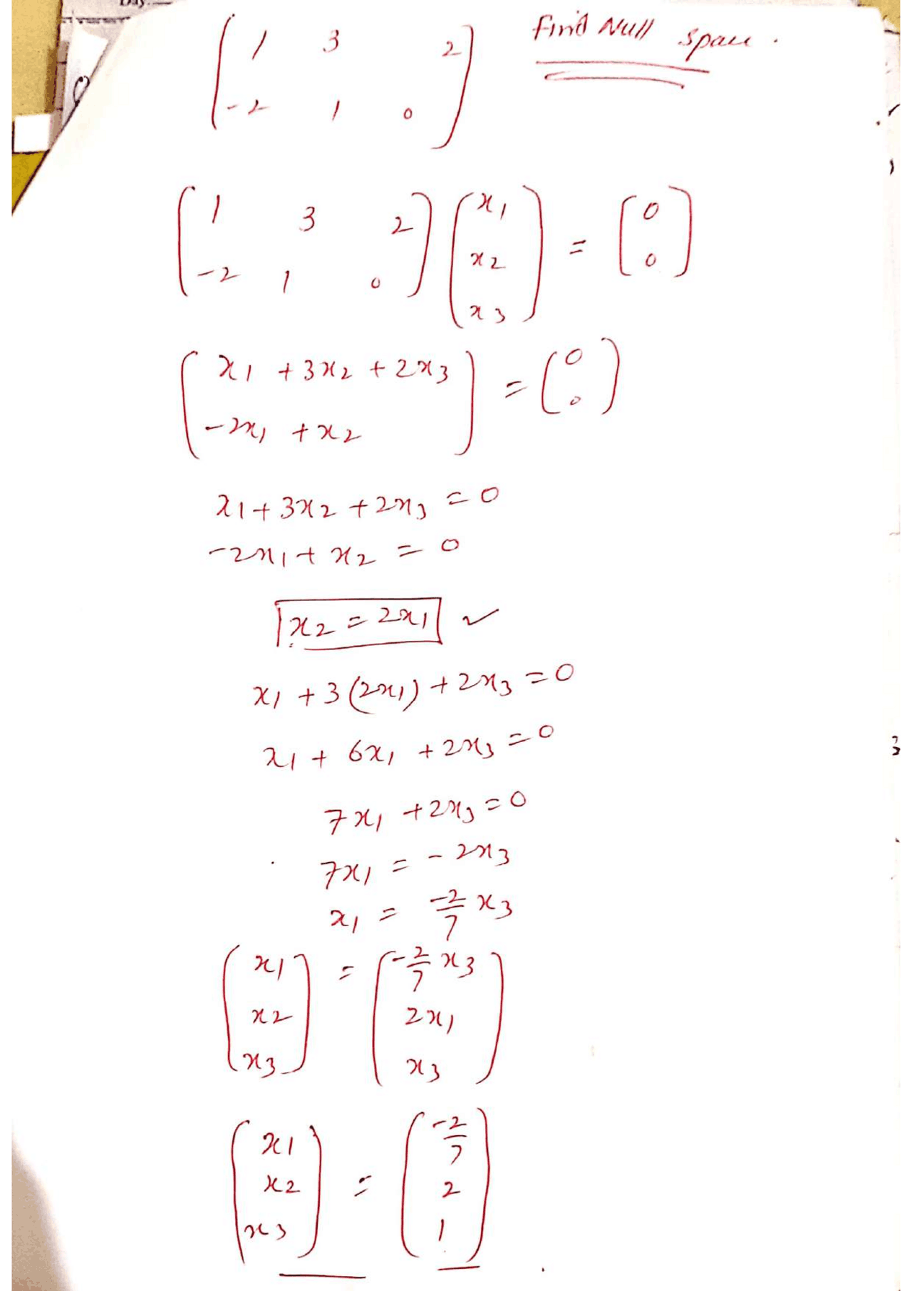 Null Space of Vector and Examples - Docsity