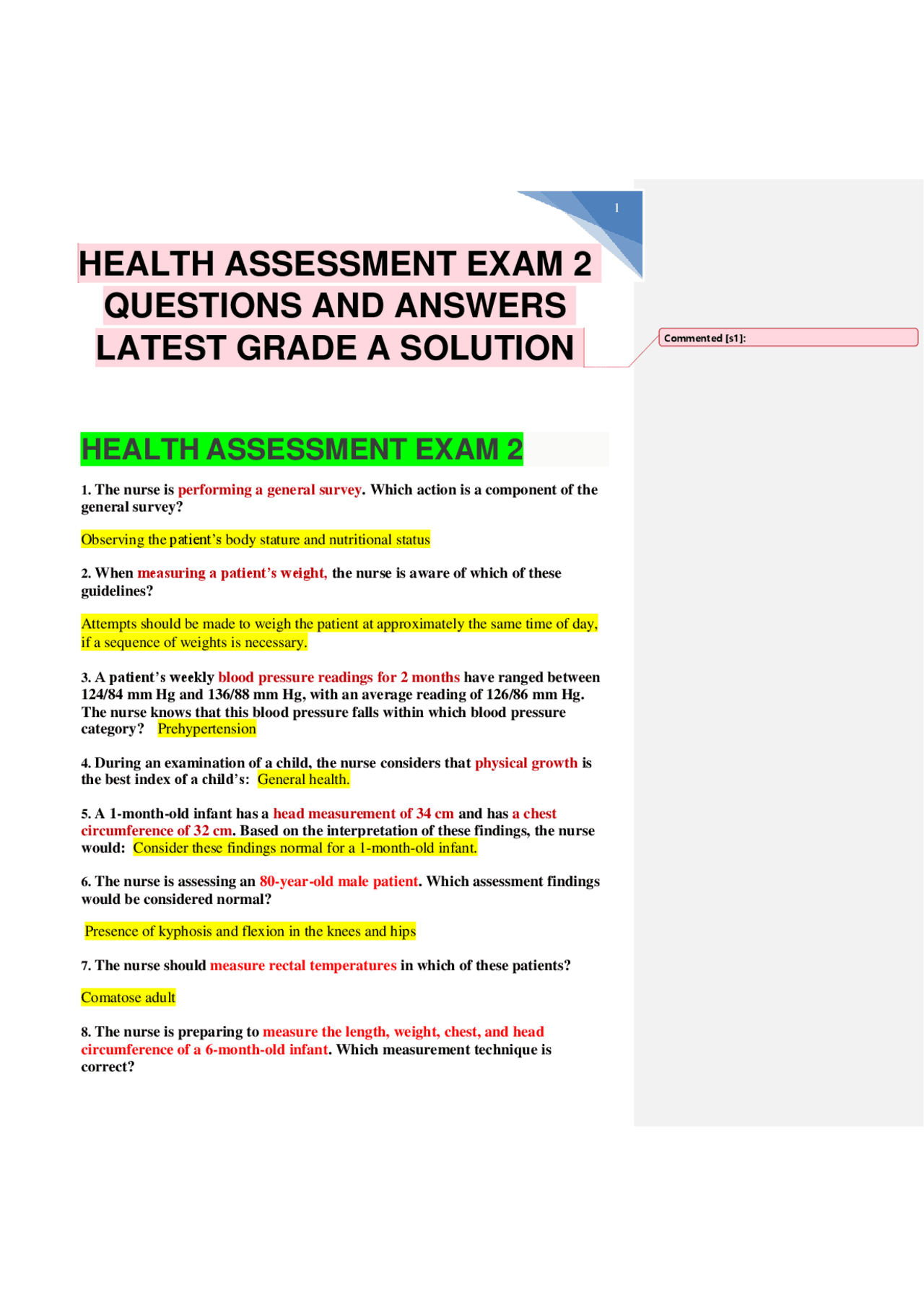 NUR 2092L HEALTH ASSESSMENT EXAM 2 QUESTIONS AND ANSWERS LATEST GRADE A ...