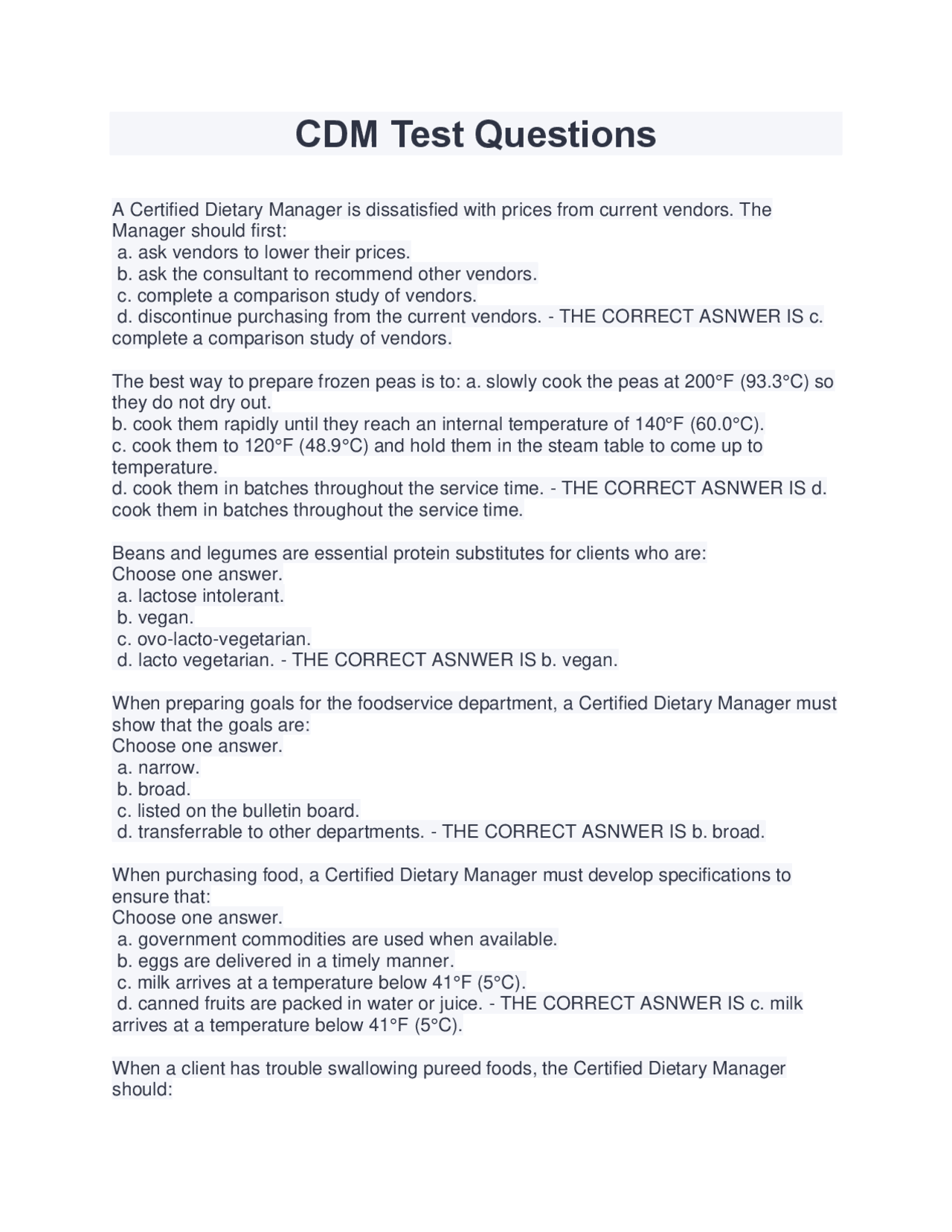 Cdm Guide CDM Test Questions and Answers (Verified and 100% Correct Answers ...