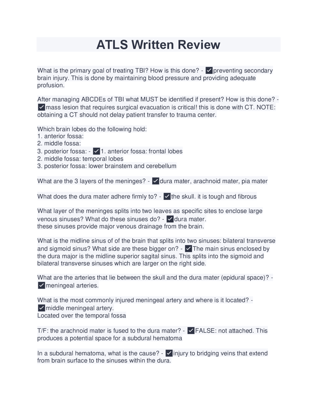 Atls Notes ATLS Written Review (Latest 2022/2023) Verified Content by Expert ...