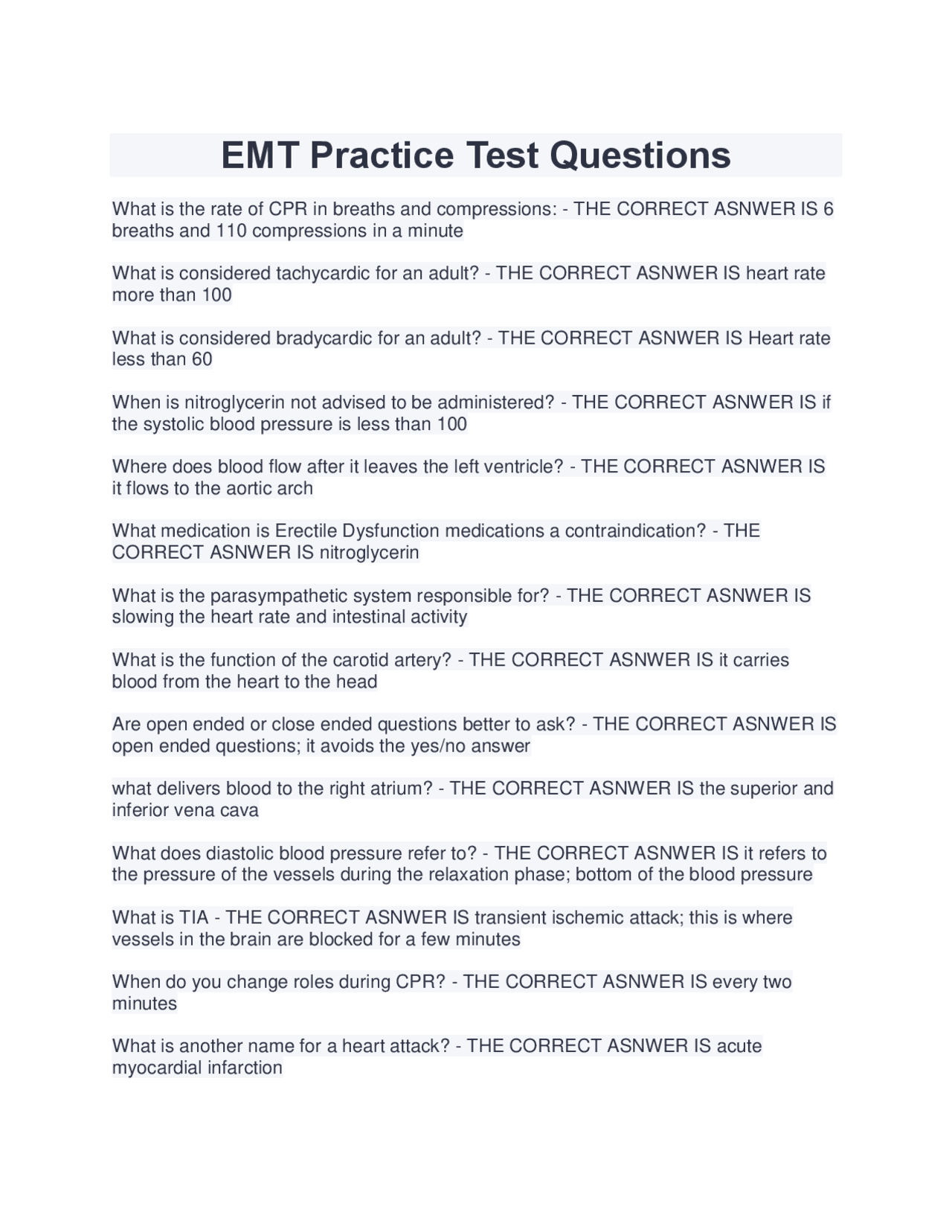 EMT Practice Test Questions and Answers (Latest 2022/2023) | Exams ...