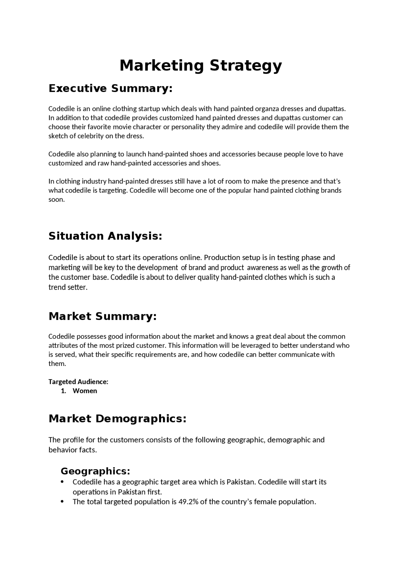 Marketing Strategy, Example of Strategy | Slides Marketing | Docsity